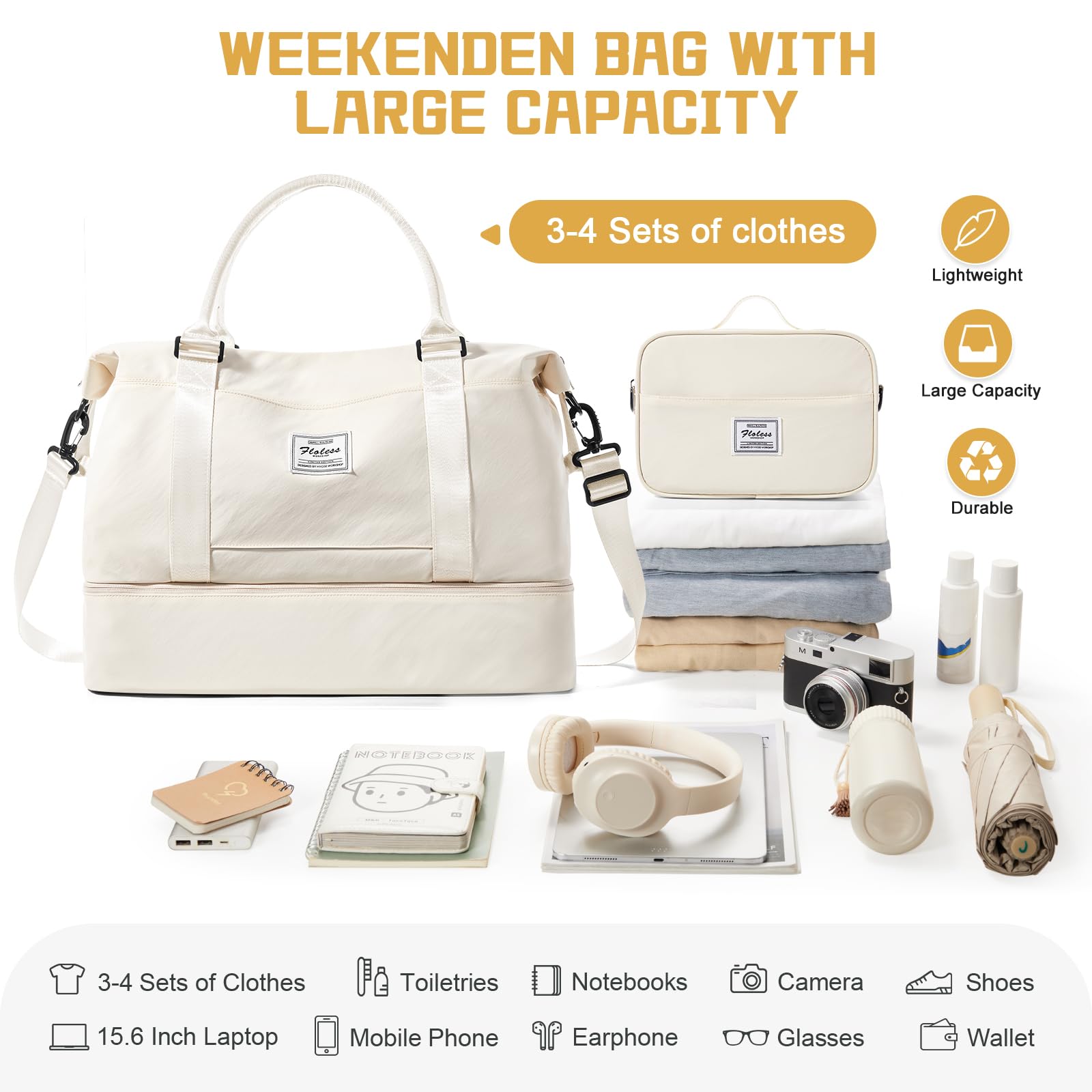 Best Travel Duffel Bag with Shoes Compartment - Women's Weekender Overnight Bag, Carry-On Personal Item & Gym Bag with Toiletry Pouch - Perfect for Business Trips, Gym Workouts & Weekend Getaways