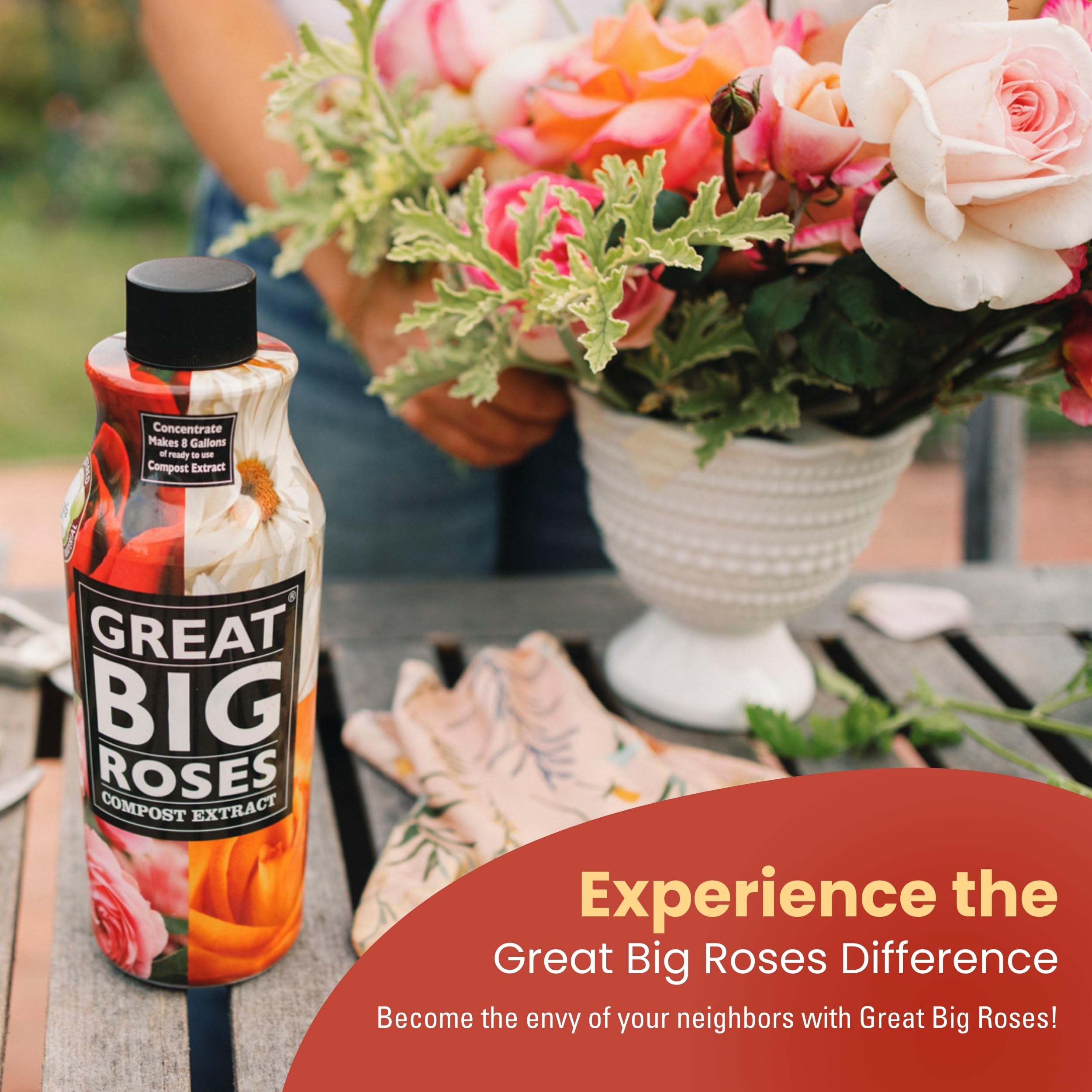 Premium Rose Fertilizer & Soil Booster - 1 Gallon Concentrate (Makes 32 Gallons) for Lush Roses & Flowers | Organic Compost Extract for Rose Bushes & Gardens | Perfect for Home Gardening, Landscaping & Flower Beds