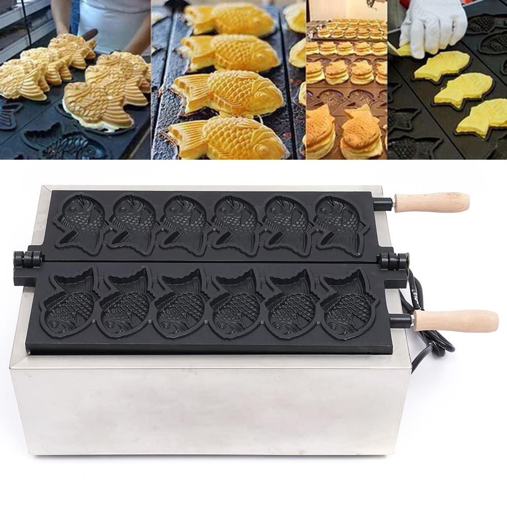 CNCEST 6-Piece Fish-Shaped Waffle Maker Set | Non-Stick Japanese Taiyaki Machine | 110V Electric Corn Dog & Hot Dog Waffle Iron | Commercial & Home Use | Perfect for Cafés, Street Food Stalls & Family Breakfasts