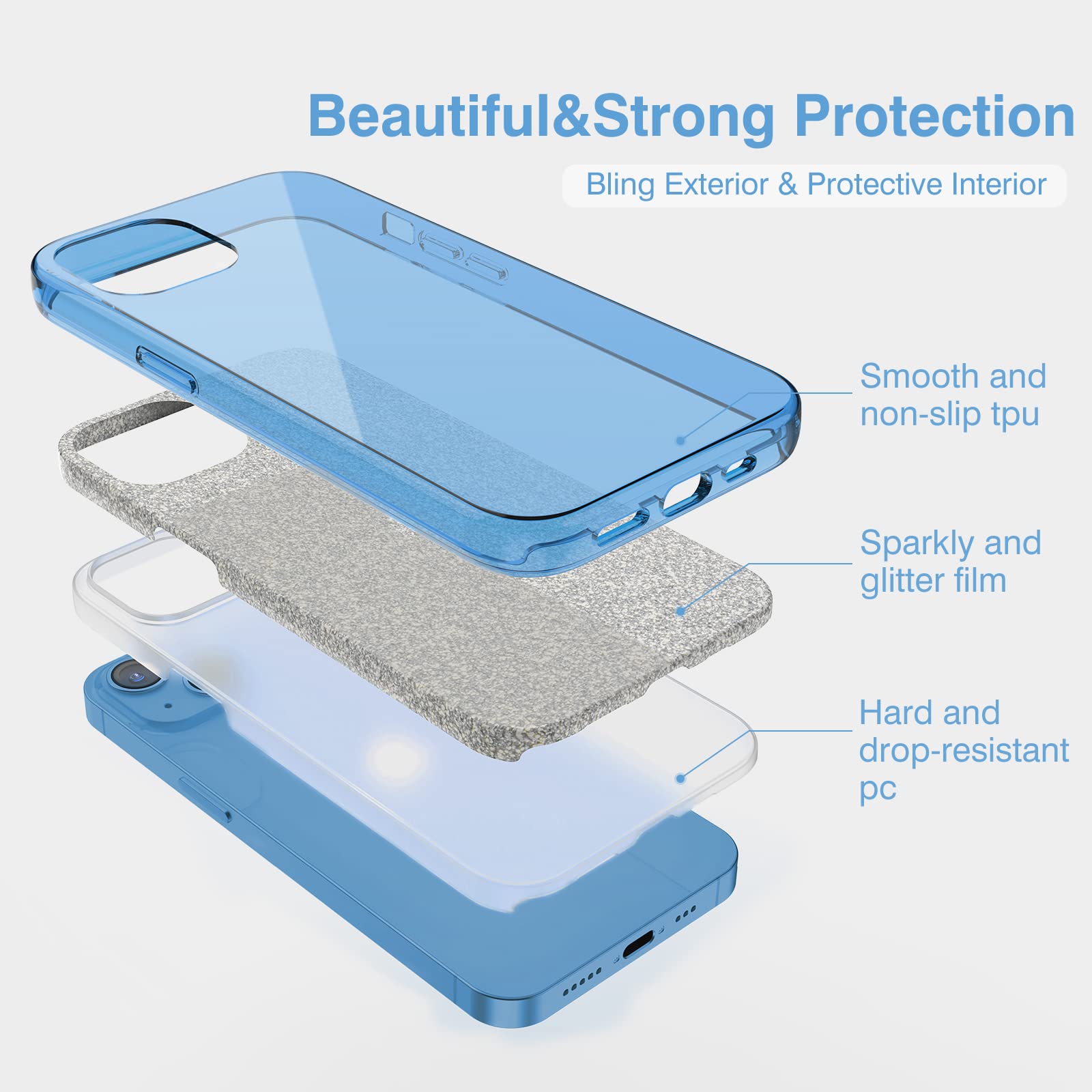 MILPROX iPhone 13 Case (2021) - Sparkly Glitter Shiny Protective Cover with 3-Layer Shockproof Design | Compatible with iPhone 13 6.1