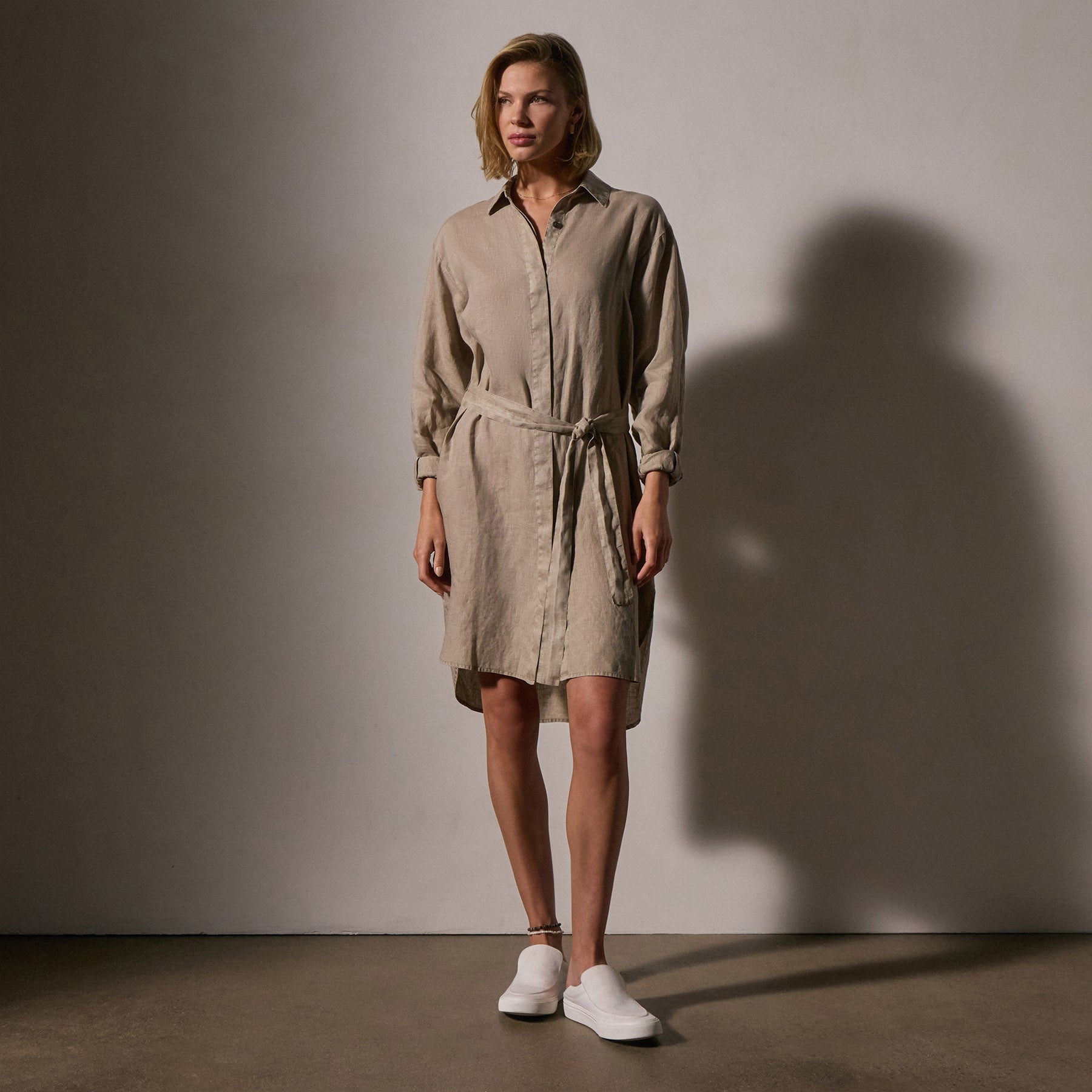 Linen Shirt Dress with Tie - Women's Casual Summer Wrap Dress for Beach, Office & Travel | Overcast Pigment