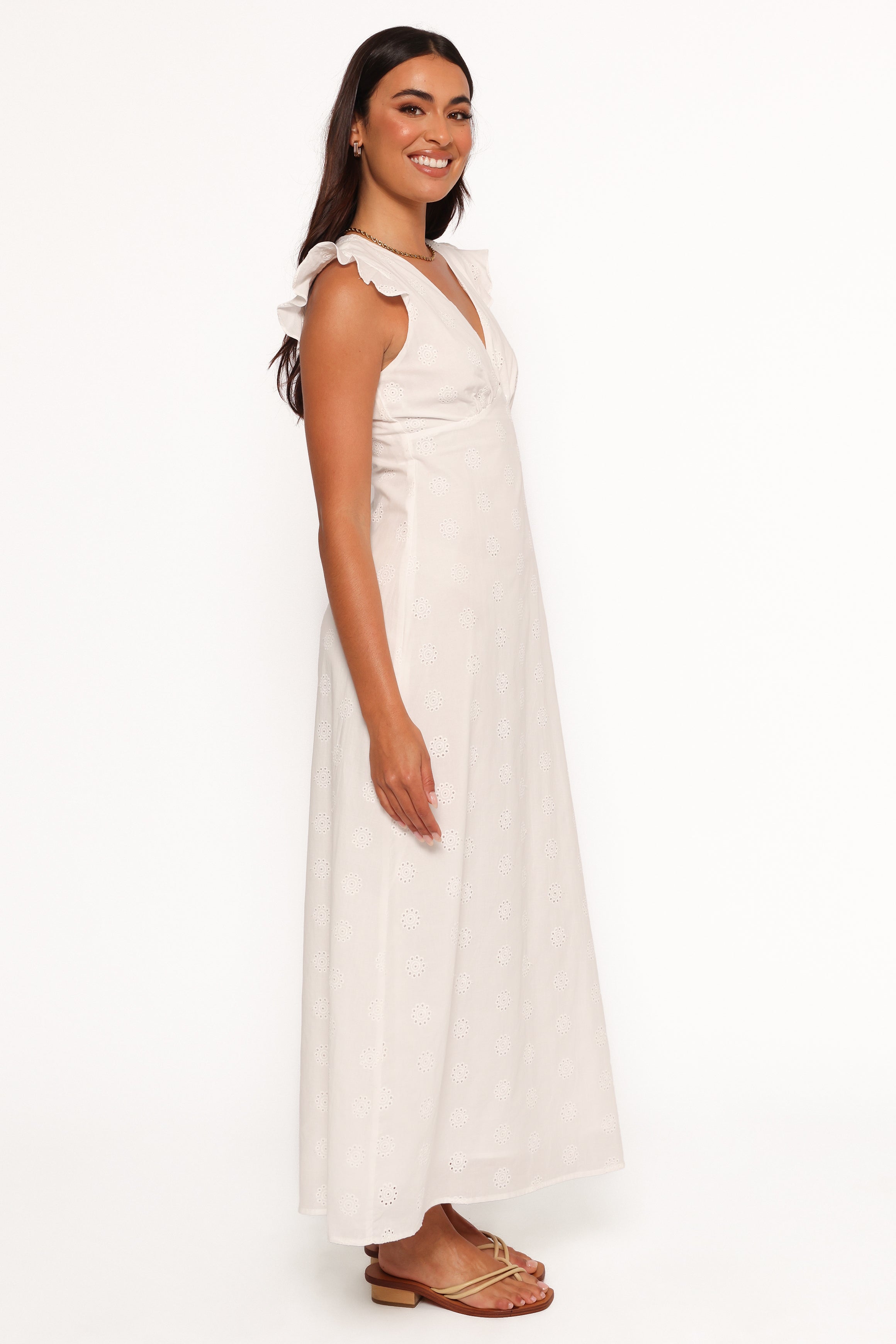 Ensley Flutter Sleeve Maxi Dress for Women - Elegant White Long Summer Dress with Flowy Sleeves - Perfect for Beach Vacations, Weddings & Date Nights
