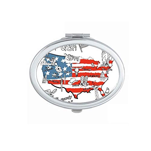 DIYthinker Portable Folding Double-Sided Makeup Mirror with America Map & Liberty Word Illustration - Perfect for Travel, Home Vanity, and Handbag Essentials