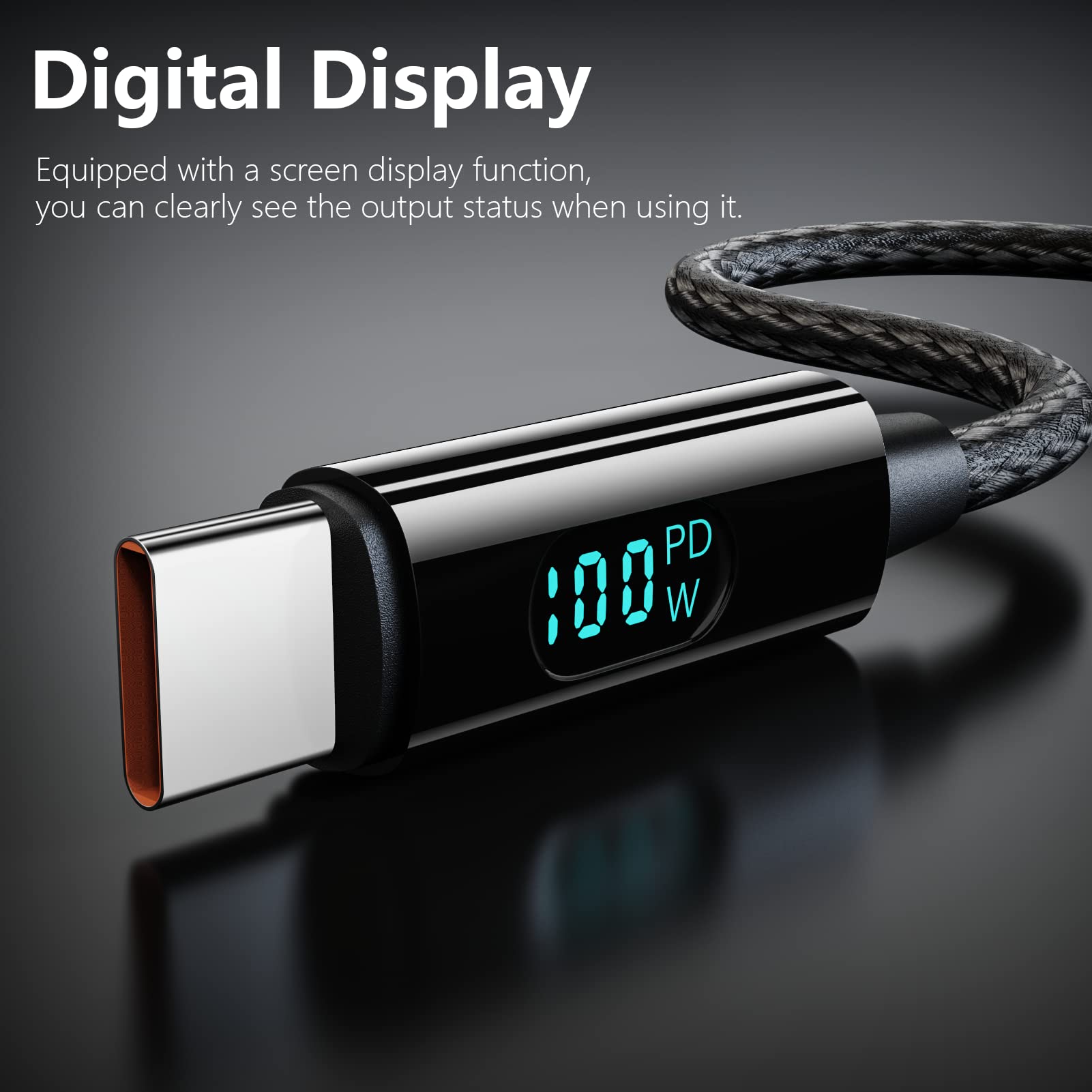 100W USB C to USB C Fast Charging Cable with LED Display - 5A PD Type C Charger for iPhone 16/16 Pro Max, iPad, MacBook, Switch, Kindle - Perfect for Home, Office & Travel (3.3ft)