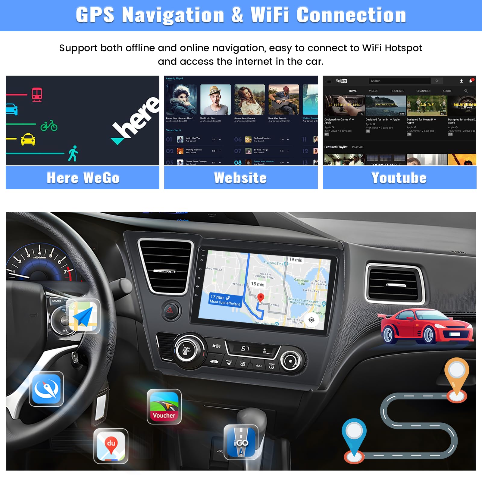 2GB RAM 64GB ROM Android 13 Car Stereo for Honda Civic 2013-2017 | 9