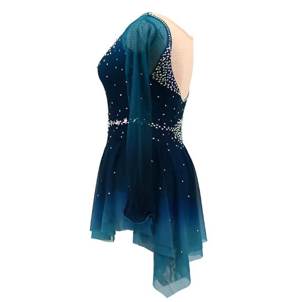 JRUIA Girls Ice Skating Dress Competition Outfit - Blue Green Gradient Figure Skating Costume for Women & Teens - Crystal Embellished Gymnastics Dancewear for Performances, Shows & Ice Rink Practice