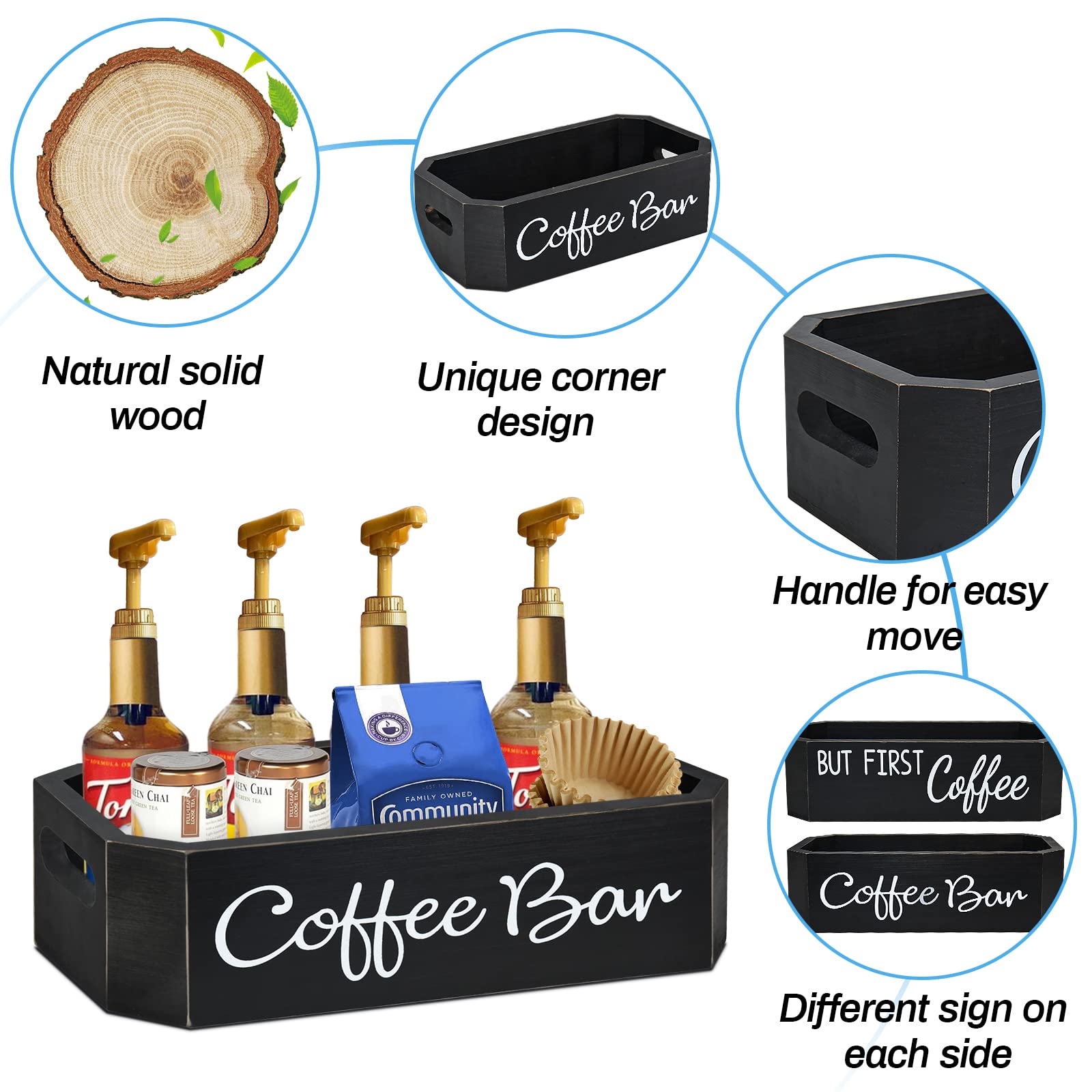 Countertop Coffee Station Organizer - Coffee Pod Holder & Storage Bin for Keurig K-Cups - Black Coffee Bar Accessories Set for Home Kitchen Decor & Office Break Room