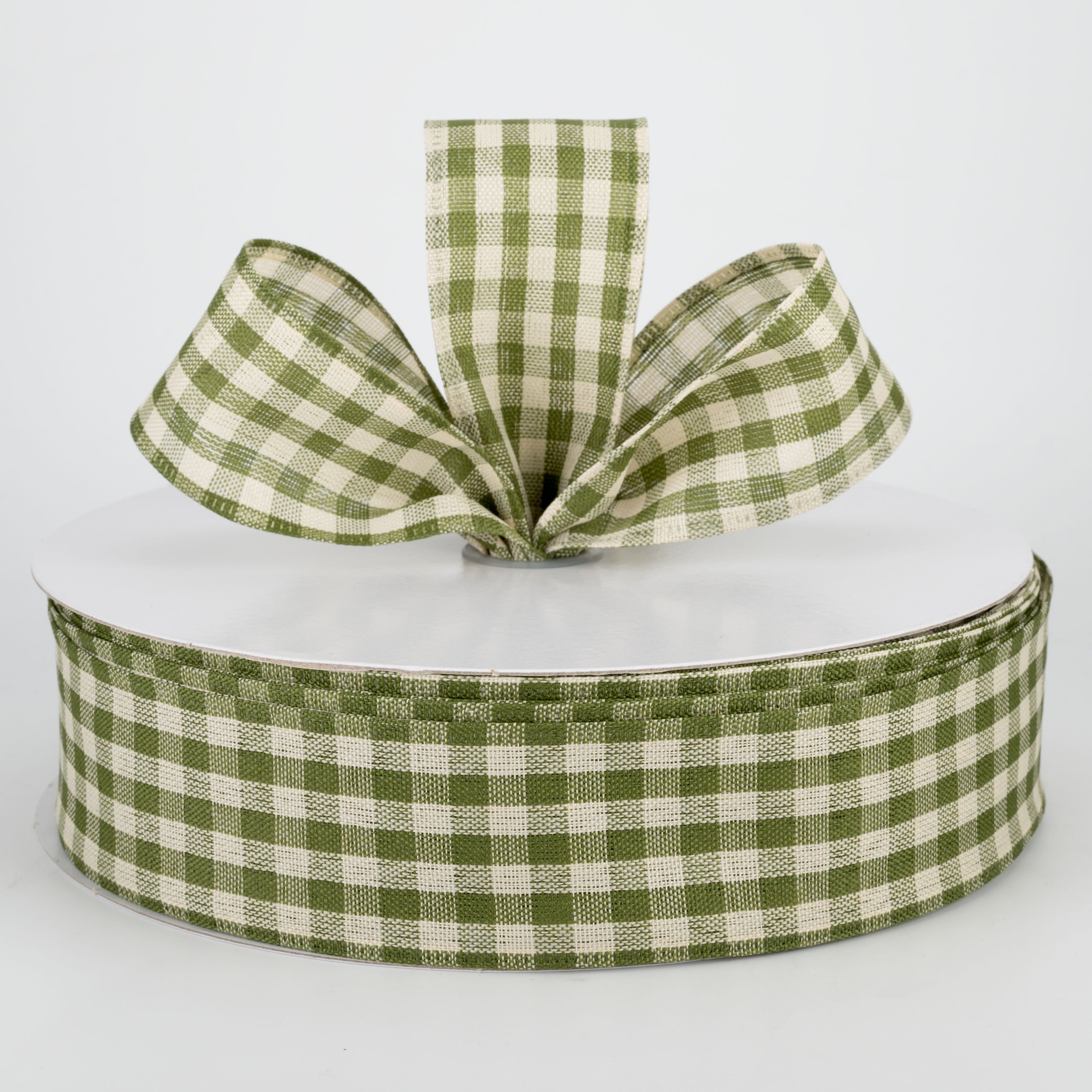 1.5 Inch Primitive Gingham Checkered Ribbon - Moss Green & Natural Cotton (50 Yards Bulk Roll) for Gift Wrapping, DIY Crafts, Home Decor, and Rustic Wedding Decorations