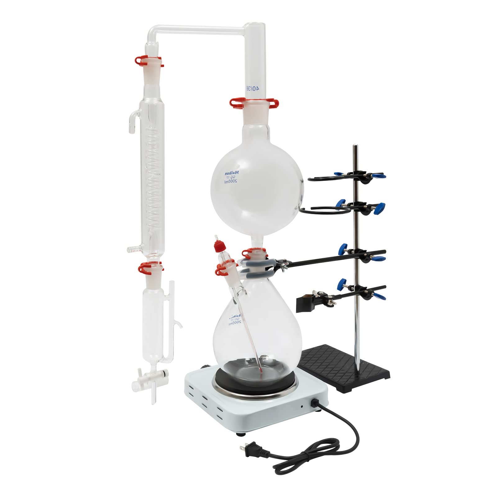 2000ml Essential Oil Steam Distillation Kit with Condenser & Hot Plate - Professional Lab Glass Distiller for Aromatherapy, Hydrosols & Herbal Extracts - Perfect for Home Labs, DIY Essential Oils & Natural Perfume Making