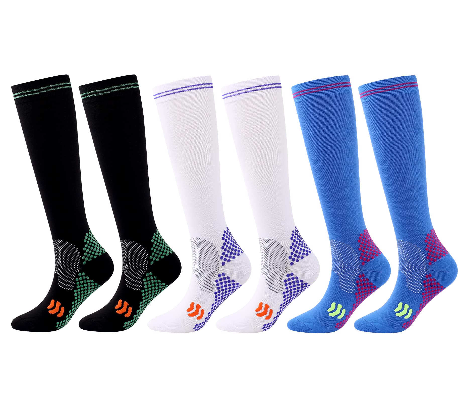 3 Pairs 20-30 mmHg Knee High Compression Socks for Women - Medical Grade Support Stockings for Circulation, Swelling & Varicose Veins Relief - Perfect for Travel, Nursing & Pregnancy
