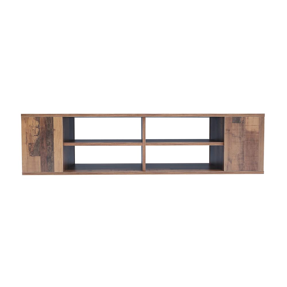 Floating TV Stand Wall Mounted Entertainment Center - Adjustable Height, Wood Storage Cabinet with Shelf, Brown - Perfect for Living Room, Bedroom & Home Theater Setup