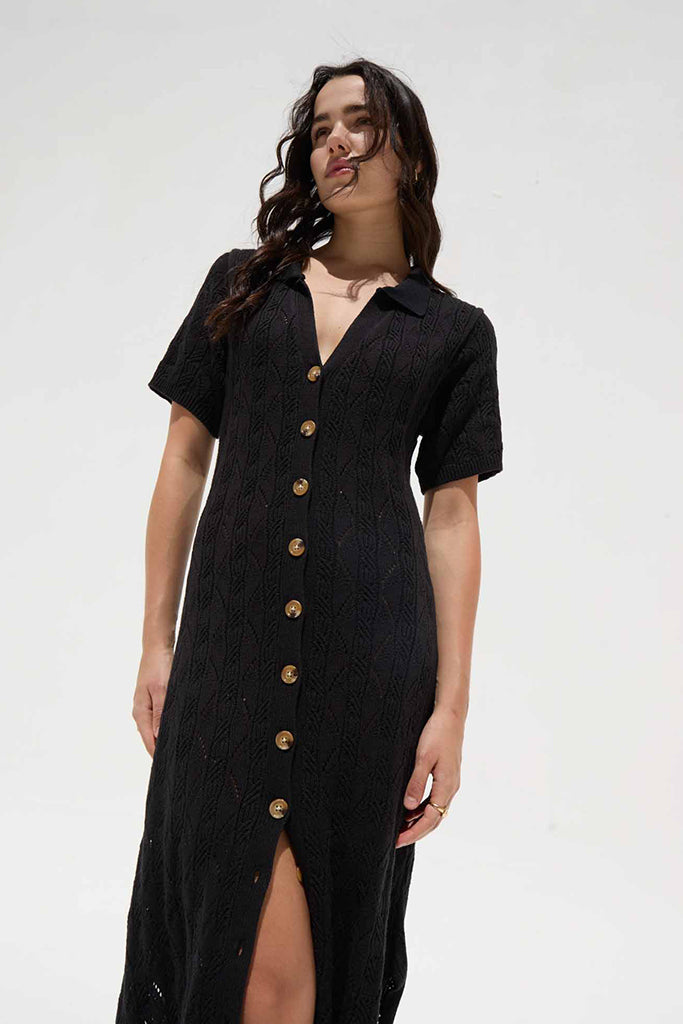 Dèluc Aveiro Knit Dress for Women - Elegant Black Knitted Dress for Casual Wear, Office, and Evening Outfits