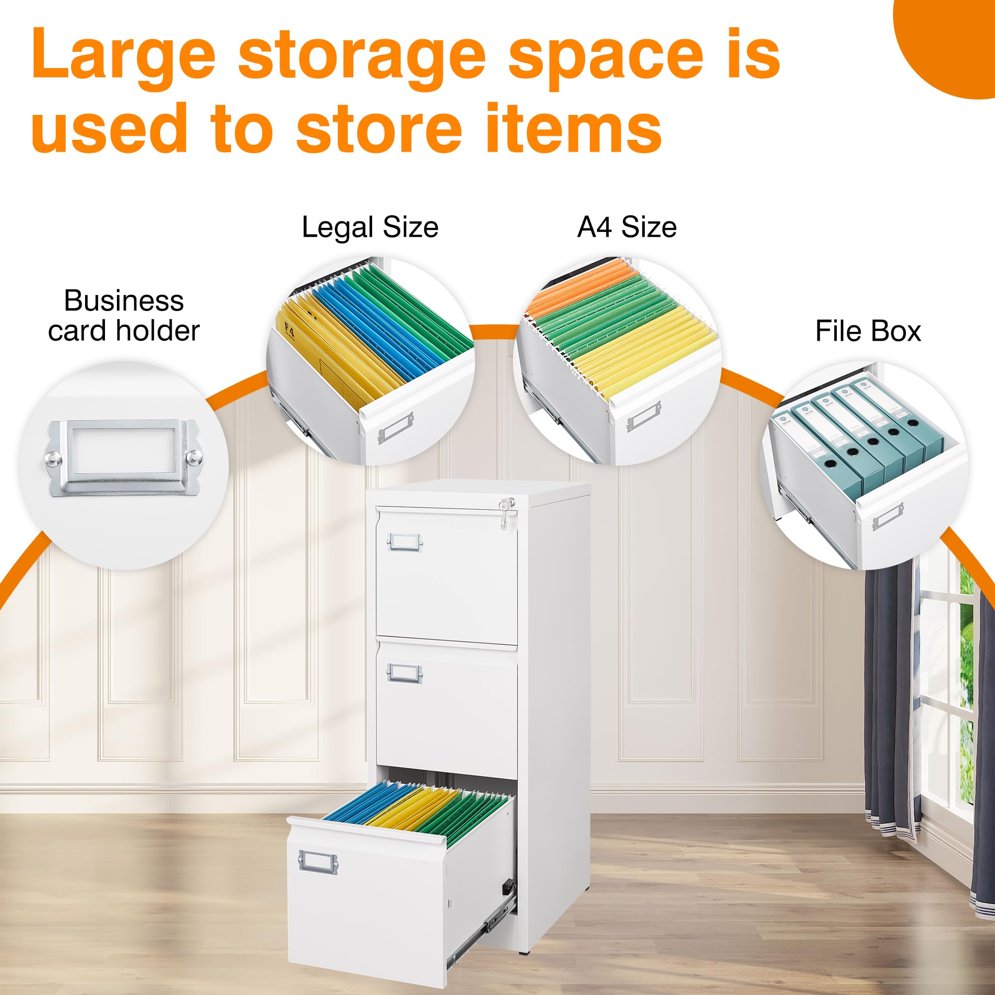 3-Drawer Metal Vertical File Storage Cabinet with Lock - 18