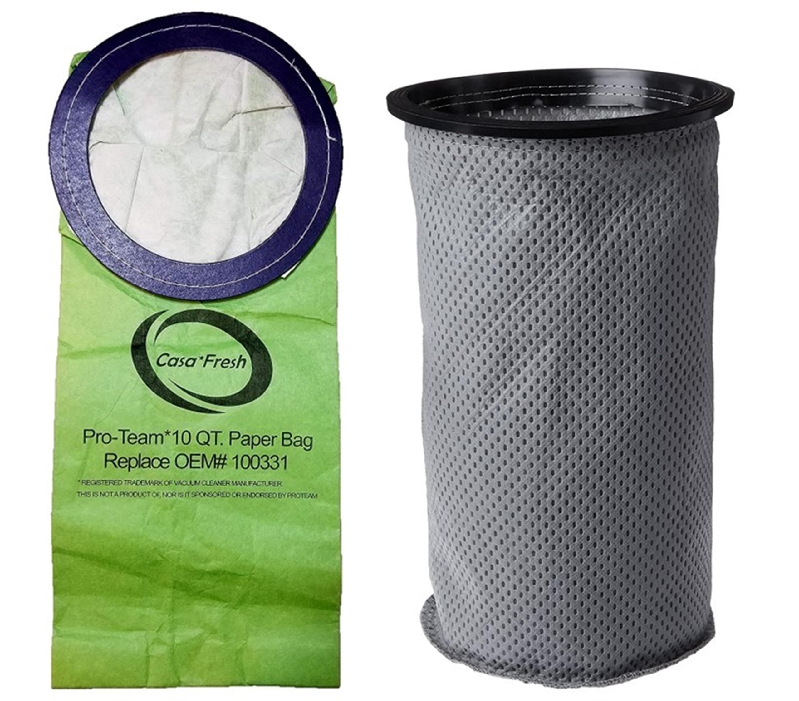 10-Pack Replacement Vacuum Bags for ProTeam 100331 - Compatible with 10QT Backpack Vacuums (Coachvac, Super Coachvac, Megavac) - Includes 10QT Round Bags 100331 & MicroLiner 100565 - Perfect for Commercial Cleaning, Schools, and Office Maintenance