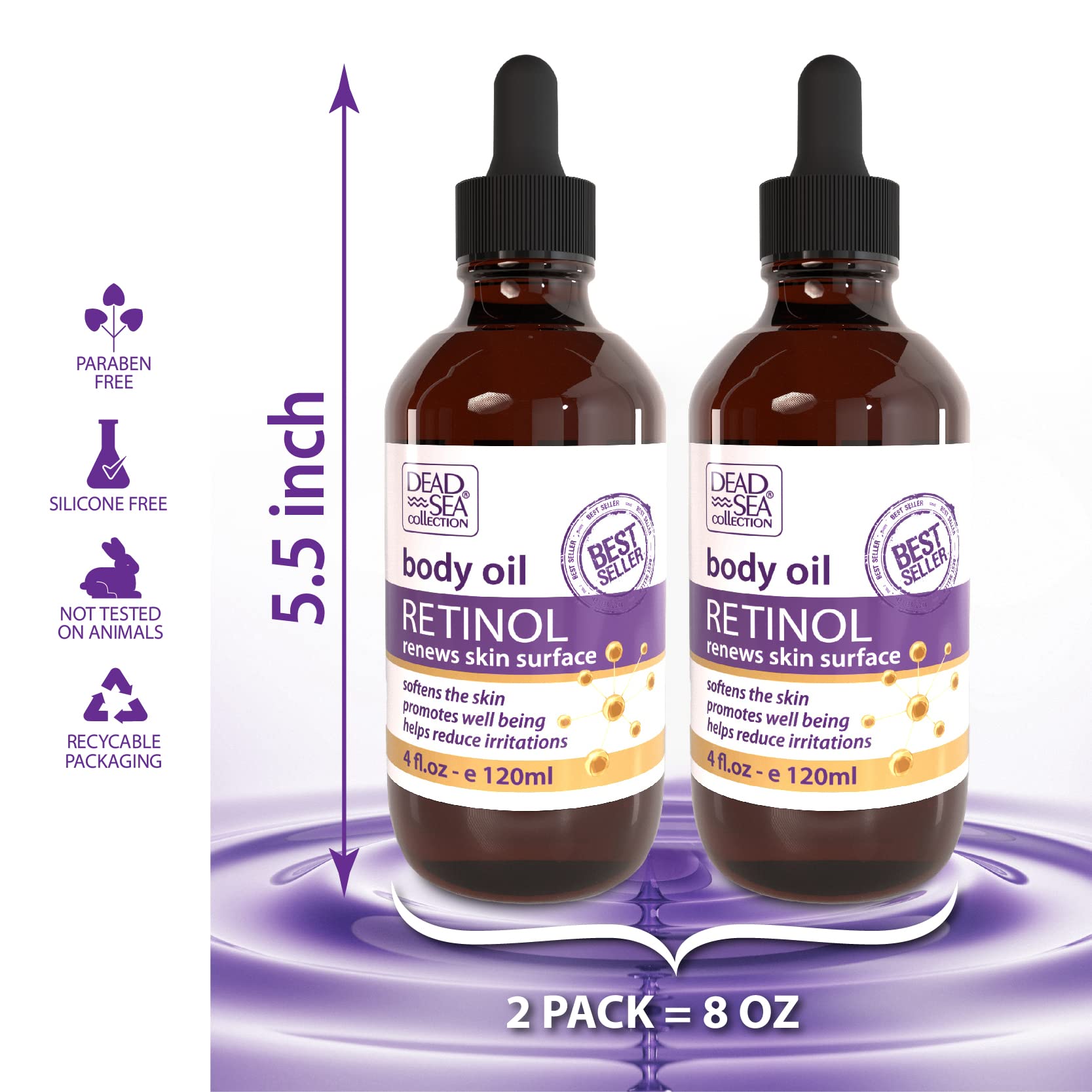 Dead Sea Retinol Body Oil & Coconut Body Wash Set (Pack of 2) - Hydrating Skincare for Women & Men - Perfect for Dry Skin Care & Spa Day at Home