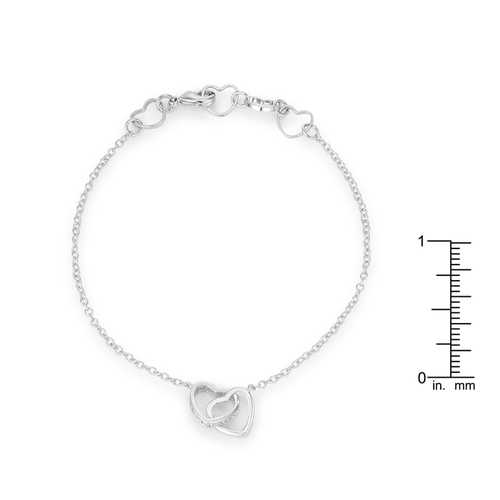 12 Ct Rhodium Interlocked Hearts Bracelet with Cubic Zirconia Accents - Elegant Gift for Valentine's Day, Anniversary & Romantic Occasions