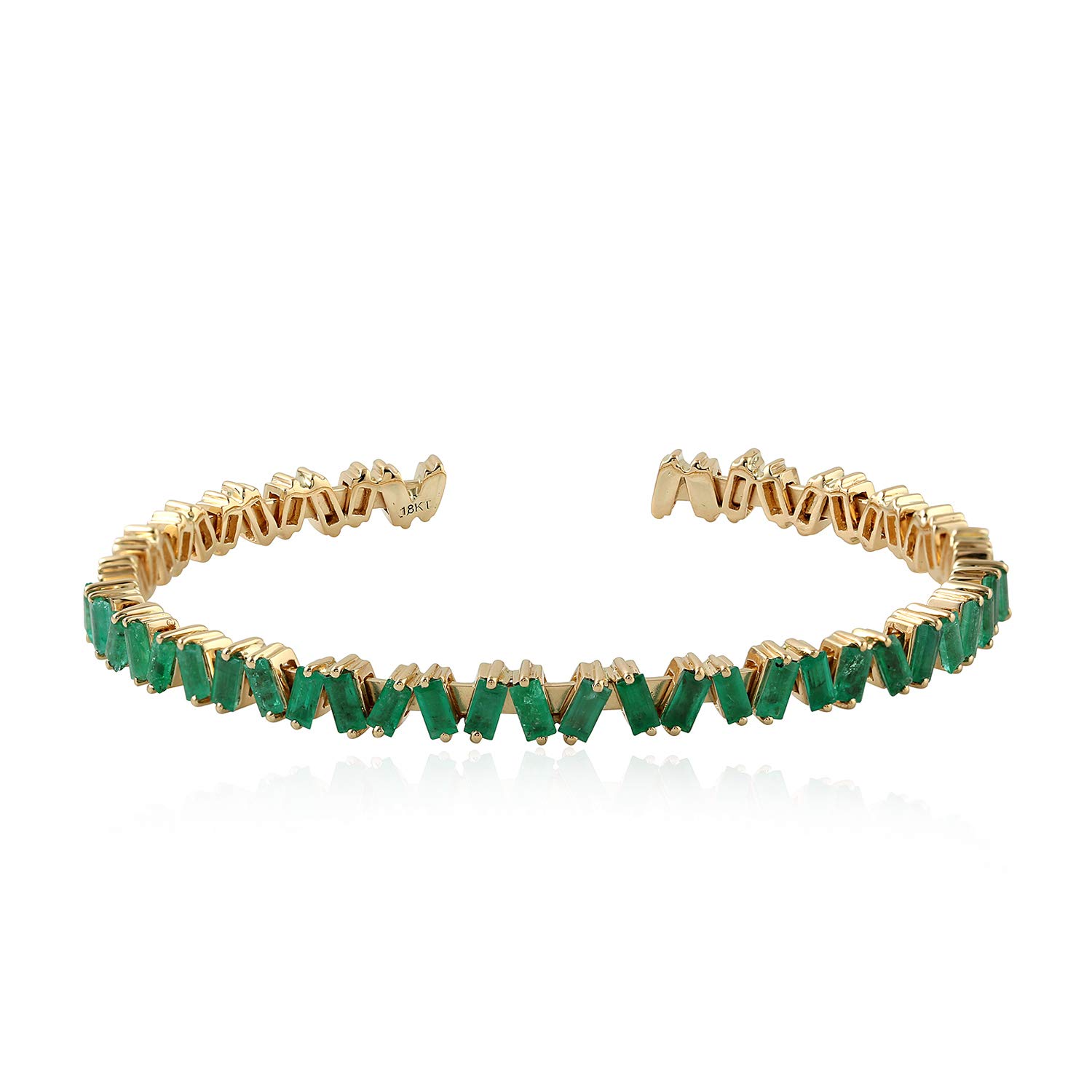 Natural Baguette Cut Emerald Cuff Bangle Bracelet - 18k Solid Yellow Gold Fine Jewelry for Women | Elegant Gift for Birthday, Wedding, Anniversary & Special Occasions | Perfect for Evening Parties, Date Nights & Formal Events