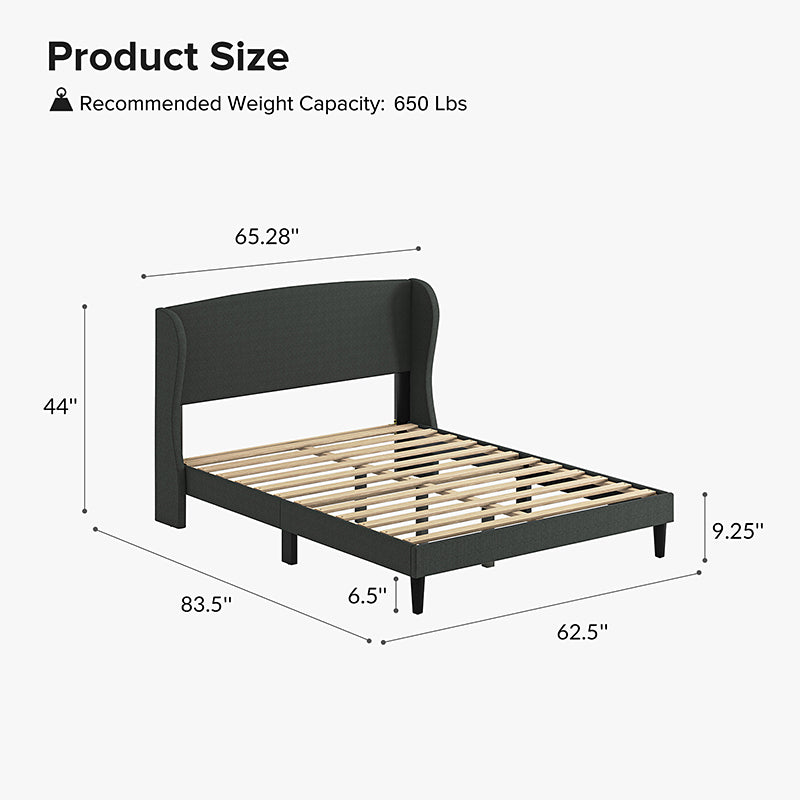 Baotist Upholstered Wingback Platform Bed Frame - Queen Size Modern Bedroom Furniture for Master Bedroom, Guest Room & Apartment