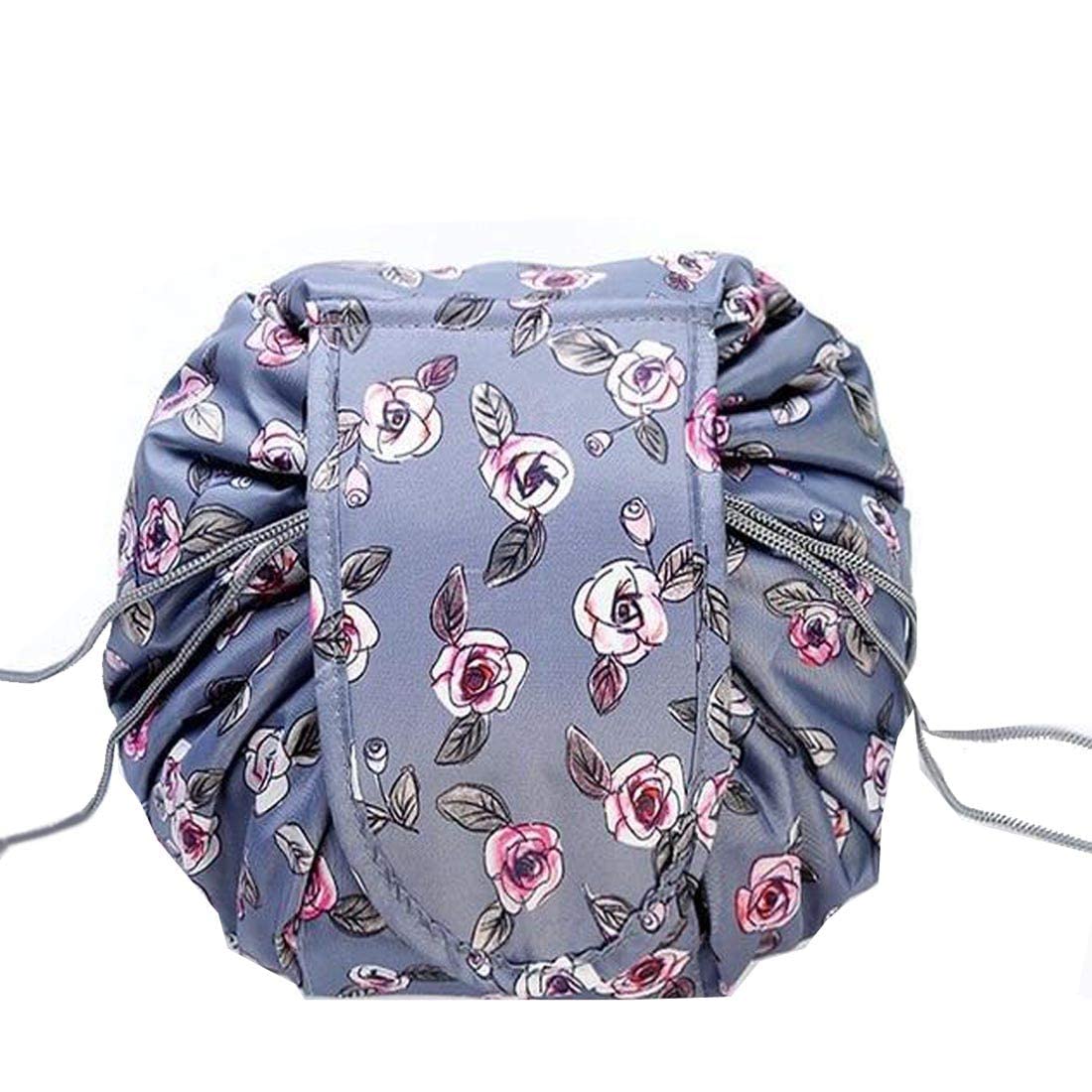 Foldable Round Cosmetic Travel Bag - Waterproof Makeup Organizer Pouch for Women (Grey) | Perfect for Airplane Carry-on, Gym & Weekend Getaways