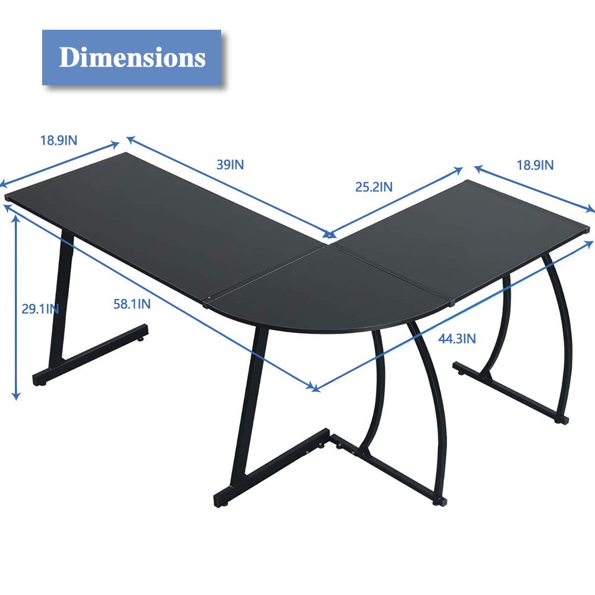L-Shaped Desk Corner Computer Workstation - Ergonomic Home Office Desk for Laptop, Study & Writing - Space-Saving Black Design for Small Rooms & Apartments