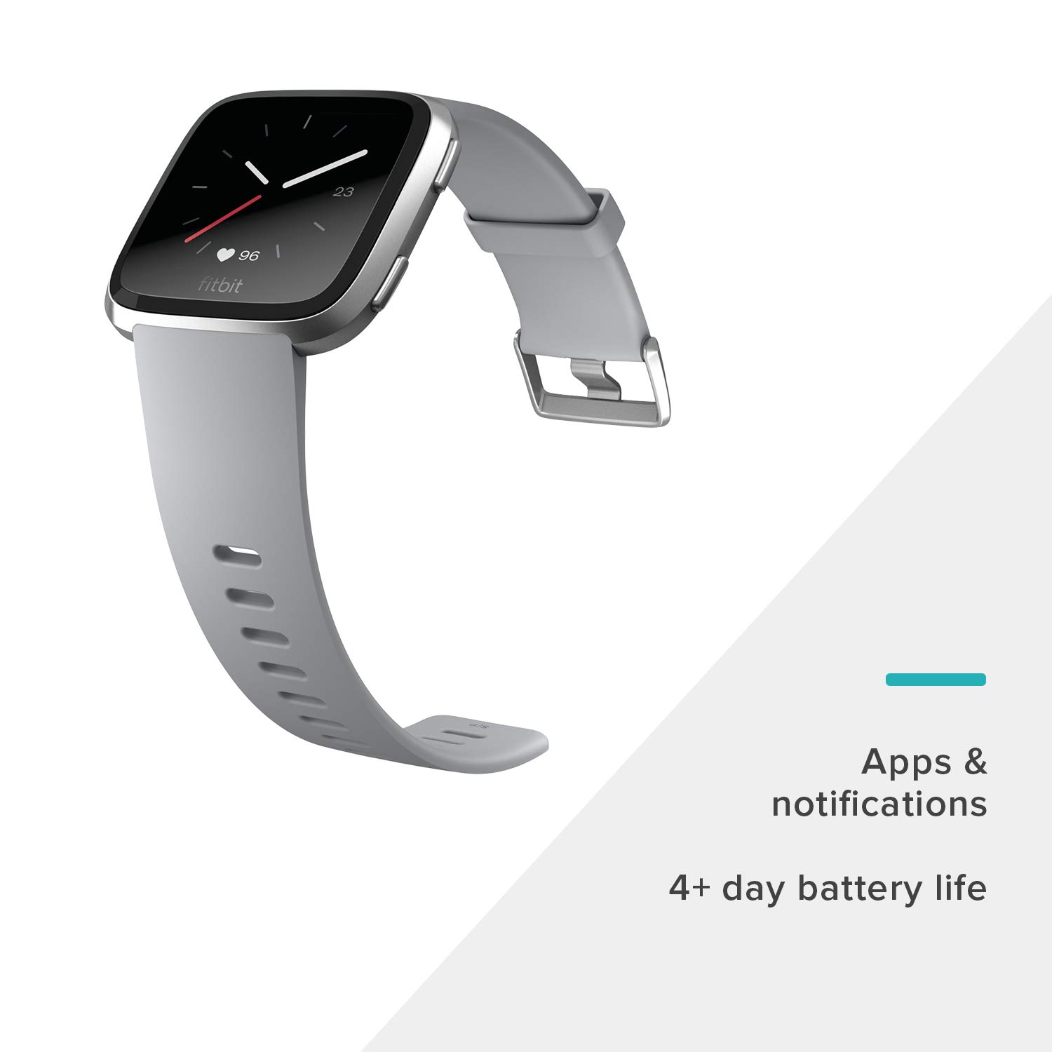 Fitbit Versa Smart Watch - Gray/Silver Aluminum Fitness Tracker with Heart Rate Monitor, Sleep Tracking & 4+ Day Battery (Includes S & L Bands) | Perfect for Running, Swimming & Daily Activity Tracking