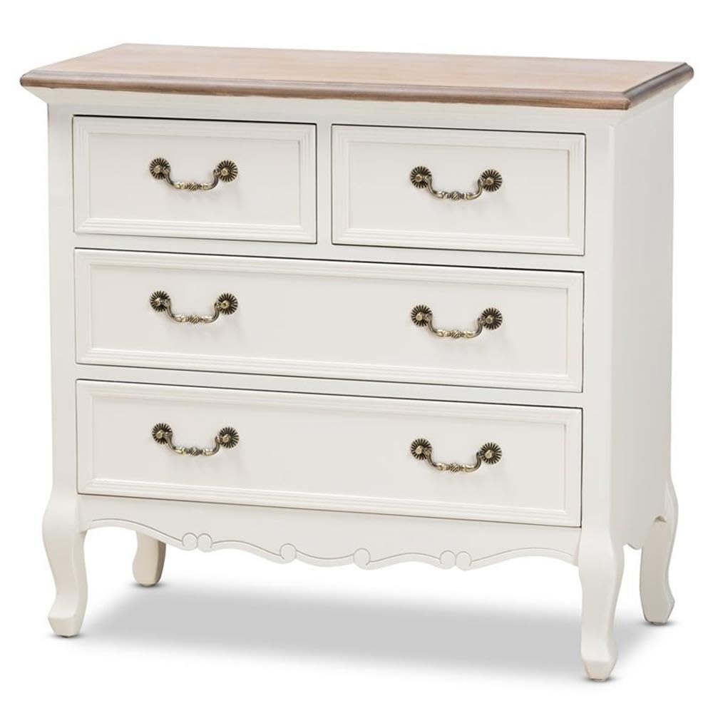 Baxton Studio Amalie Antique French Country Cottage Dresser - White & Oak 4-Drawer Accent Chest for Bedroom, Living Room, or Entryway Storage