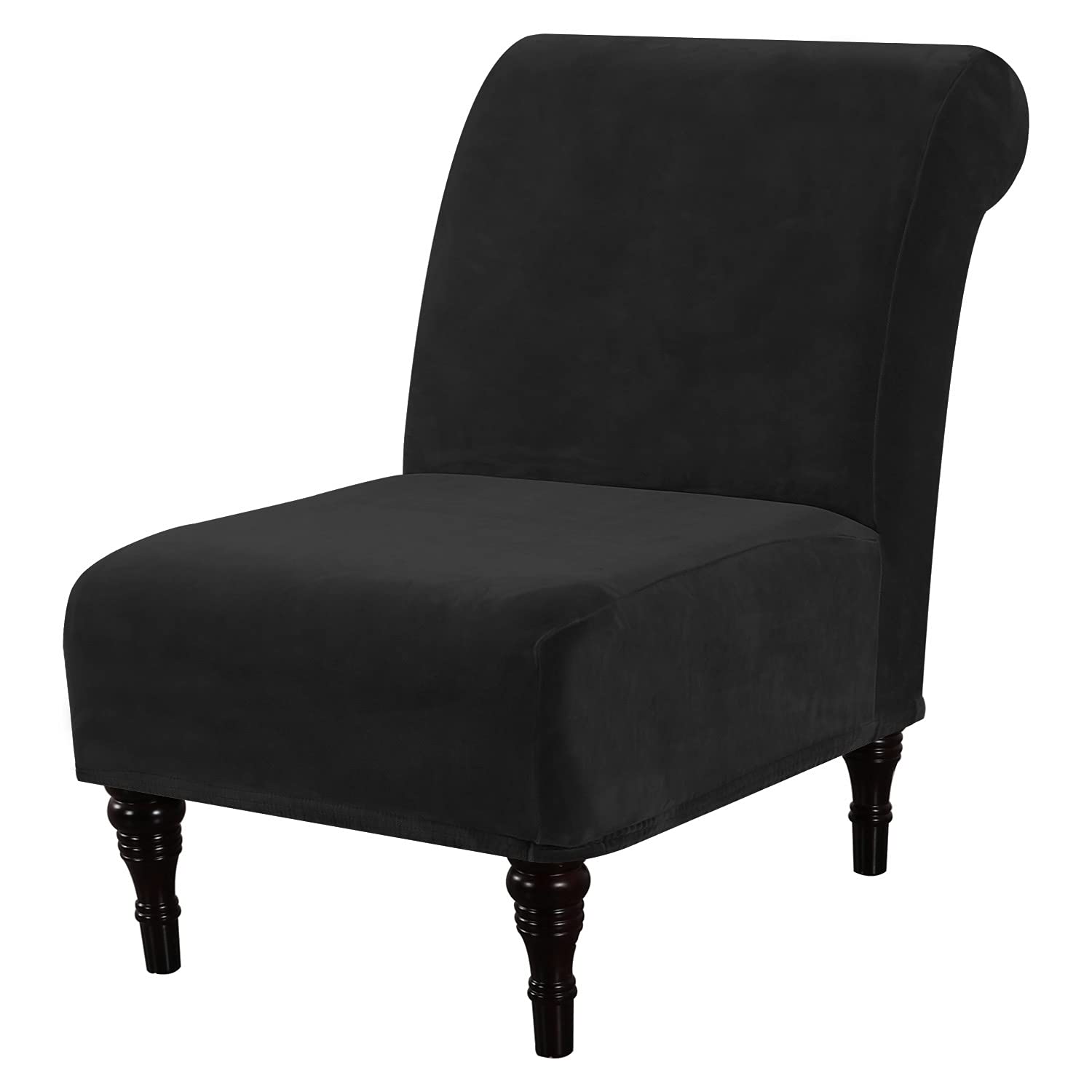 ELEOPTION Velvet Armless Chair Slipcovers - Stretchable Polyester Furniture Protector Covers, Washable & Removable for Living Room, Hotel, Office - Soft & Durable (Black) | Perfect for Home Decor, Guest Seating & Furniture Protection
