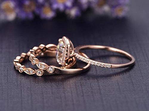 2 Carat Cushion Cut Moissanite & Diamond Engagement Ring Set in 14K Rose Gold - Wedding, Anniversary, Proposal Jewelry Gift for Her