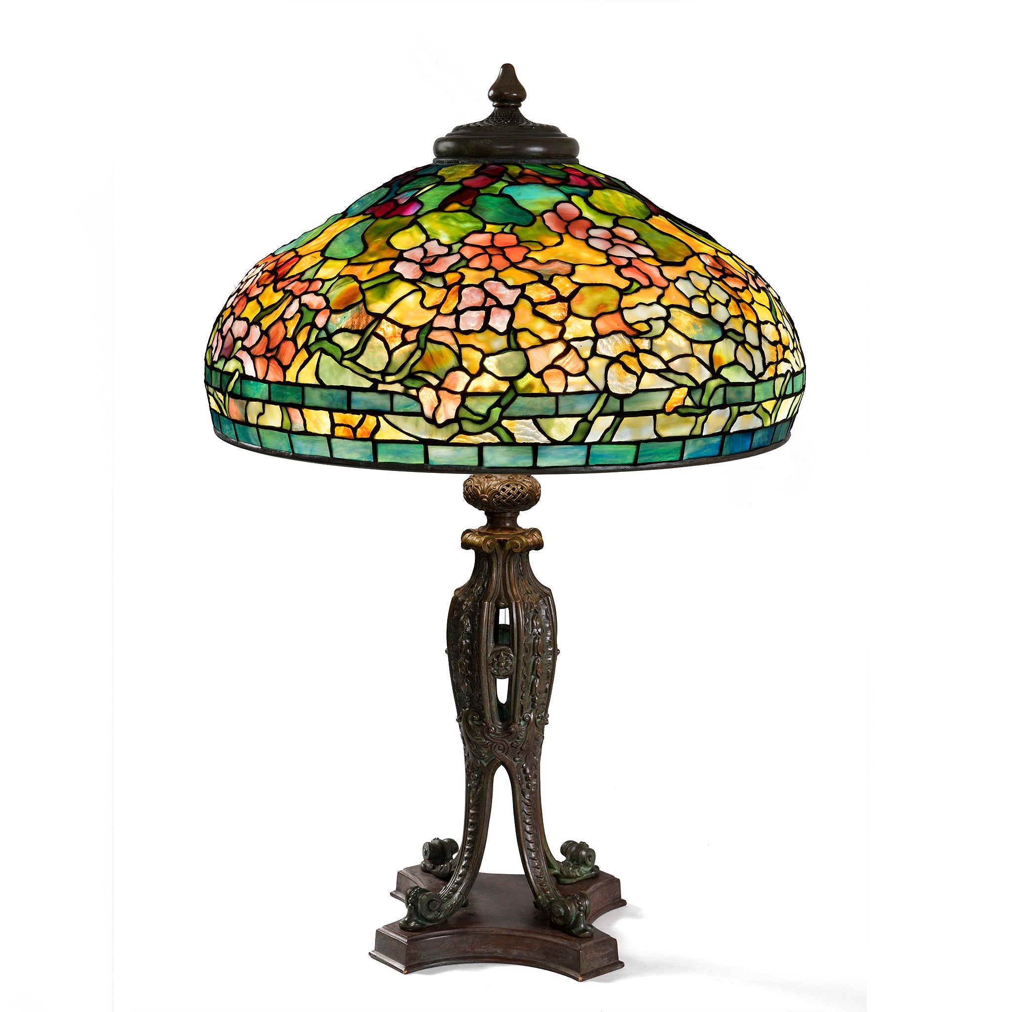 Tiffany Studios New York Nasturtium Table Lamp - Stained Glass Art Deco Desk Light for Home & Office Decor