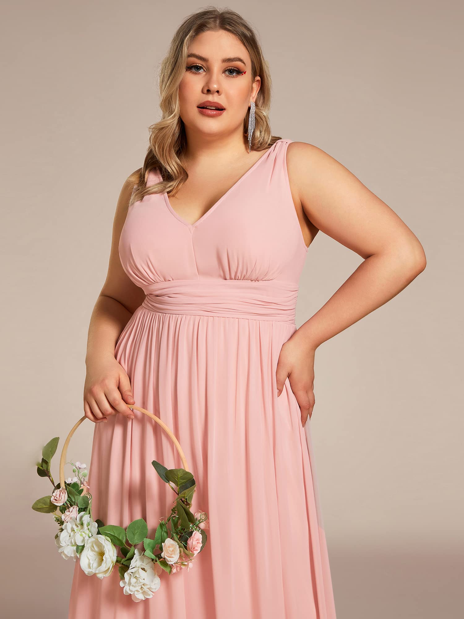 Ever-Pretty Women's Plus Size V-Neck Sleeveless Pleated Chiffon Maxi Dress - Formal Evening Gown & Bridesmaid Dress (Style 09016-DA) | Perfect for Weddings, Prom, Cocktail Parties & Special Occasions