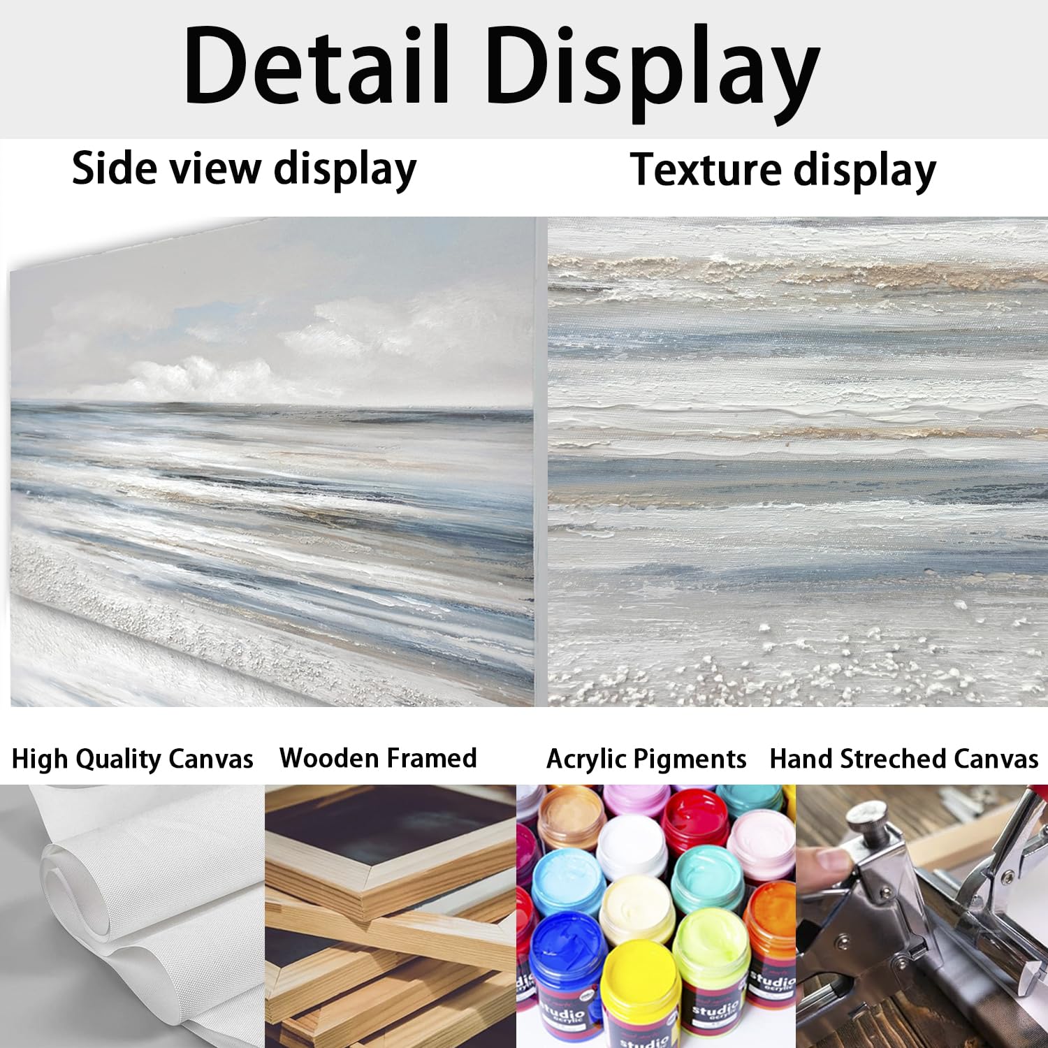 Abstract Coastal Wall Art - Modern Blue and White Textured Sea Canvas Painting 30x60 Inches, Beach Themed Home Decor for Living Room, Bedroom, Kitchen & Office | Perfect for Coastal, Nautical or Boho Interior Design Styles