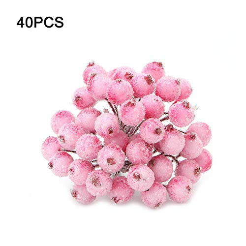 40 Pcs Mini Christmas Frosted Fruit Berry Holly Artificial Flowers - White for Holiday Decor, Wreaths, Centerpieces & DIY Crafts
