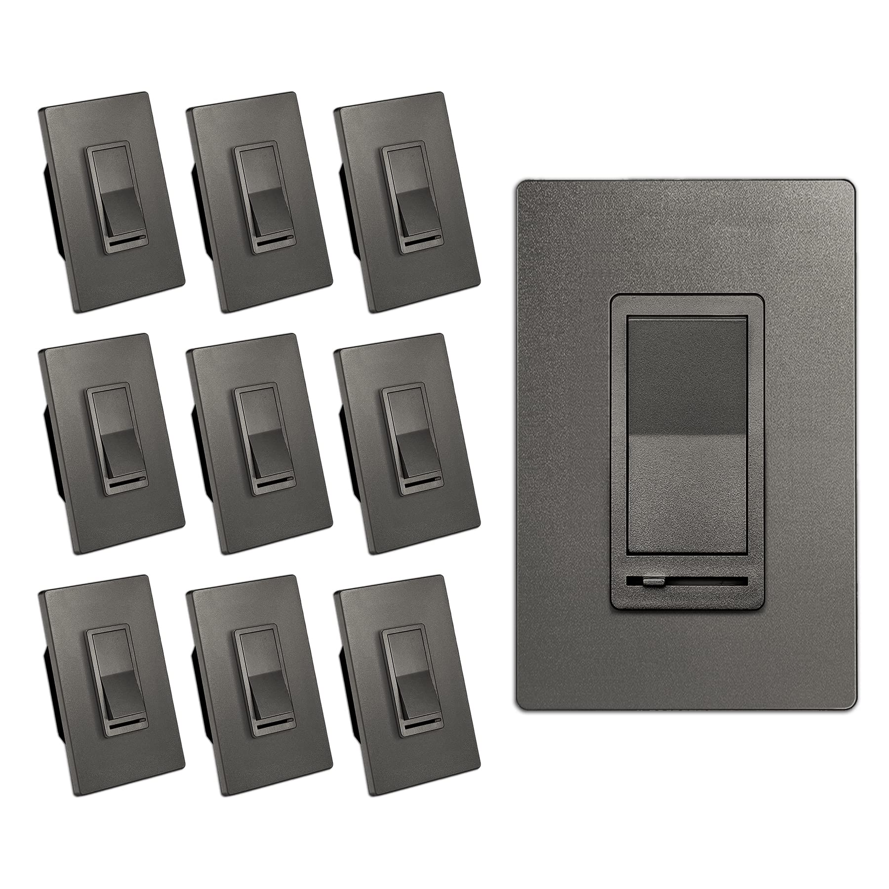10 Pack BESTTEN Matte Brown Dimmer Switch - Screwless Wall Plate, Single Pole/3-Way - Works with Dimmable LED, CFL, Incandescent & Halogen Bulbs - 120VAC UL/cUL Listed - Perfect for Living Room, Bedroom & Home Lighting Control