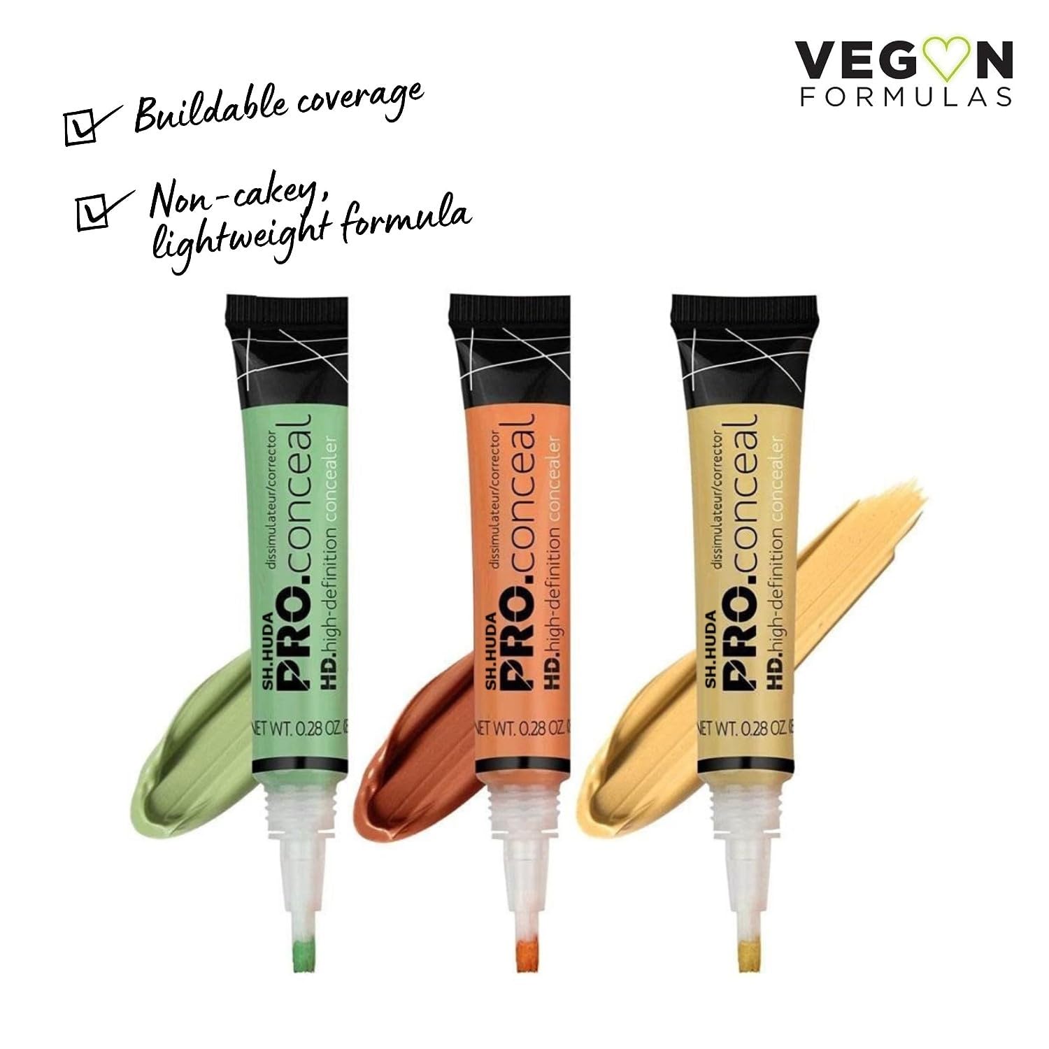 Huda Professional Ultimate Pro Concealer - Full Coverage Liquid Concealer for Dark Circles & Face Makeup (Orange, Yellow, Green) | Brighten Under Eyes, Correct Redness & Blemishes | Perfect for Daily Makeup & Photo Shoots