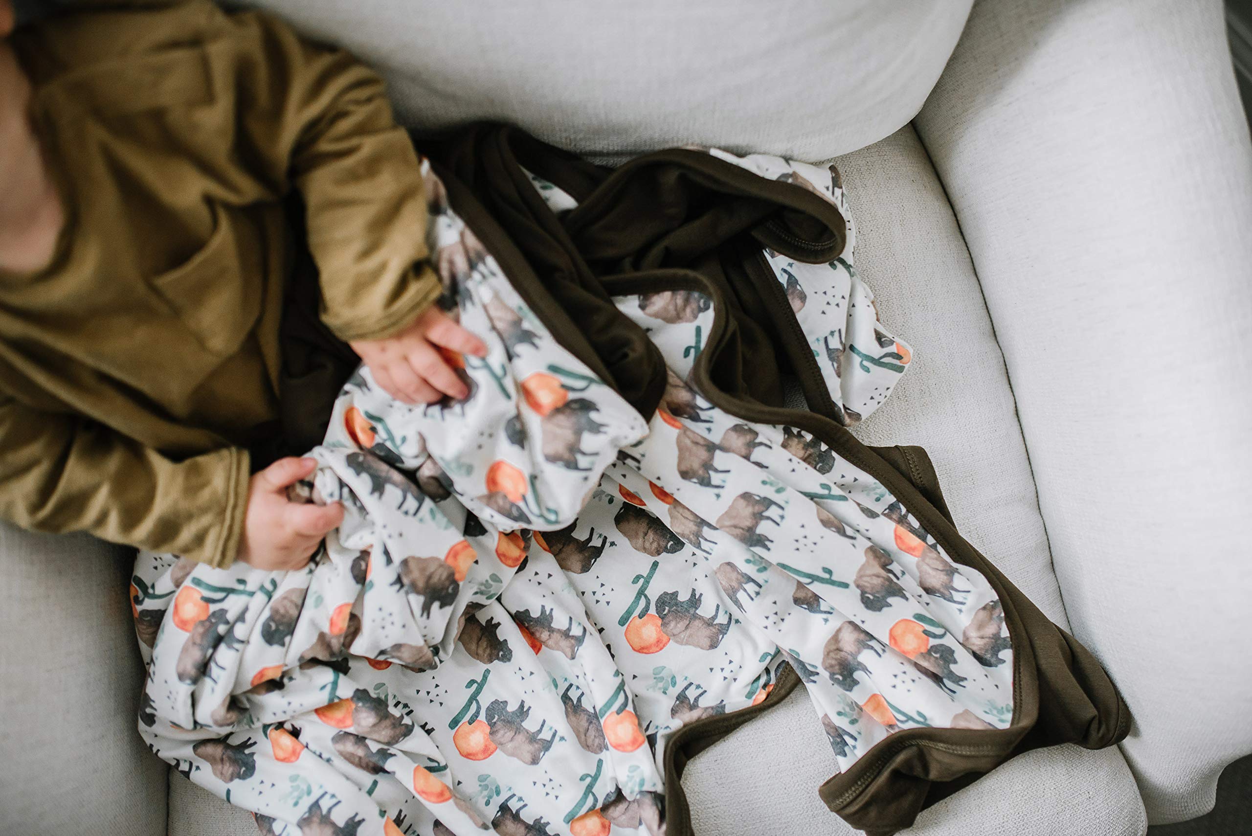 Premium Large Knit Baby Blanket - 3 Layer Stretchy Quilted Blanket for Newborns & Toddlers | Soft & Cozy Nursery Essential | Perfect for Swaddling, Stroller, Car Seat & Crib | Copper Pearl Bison Design