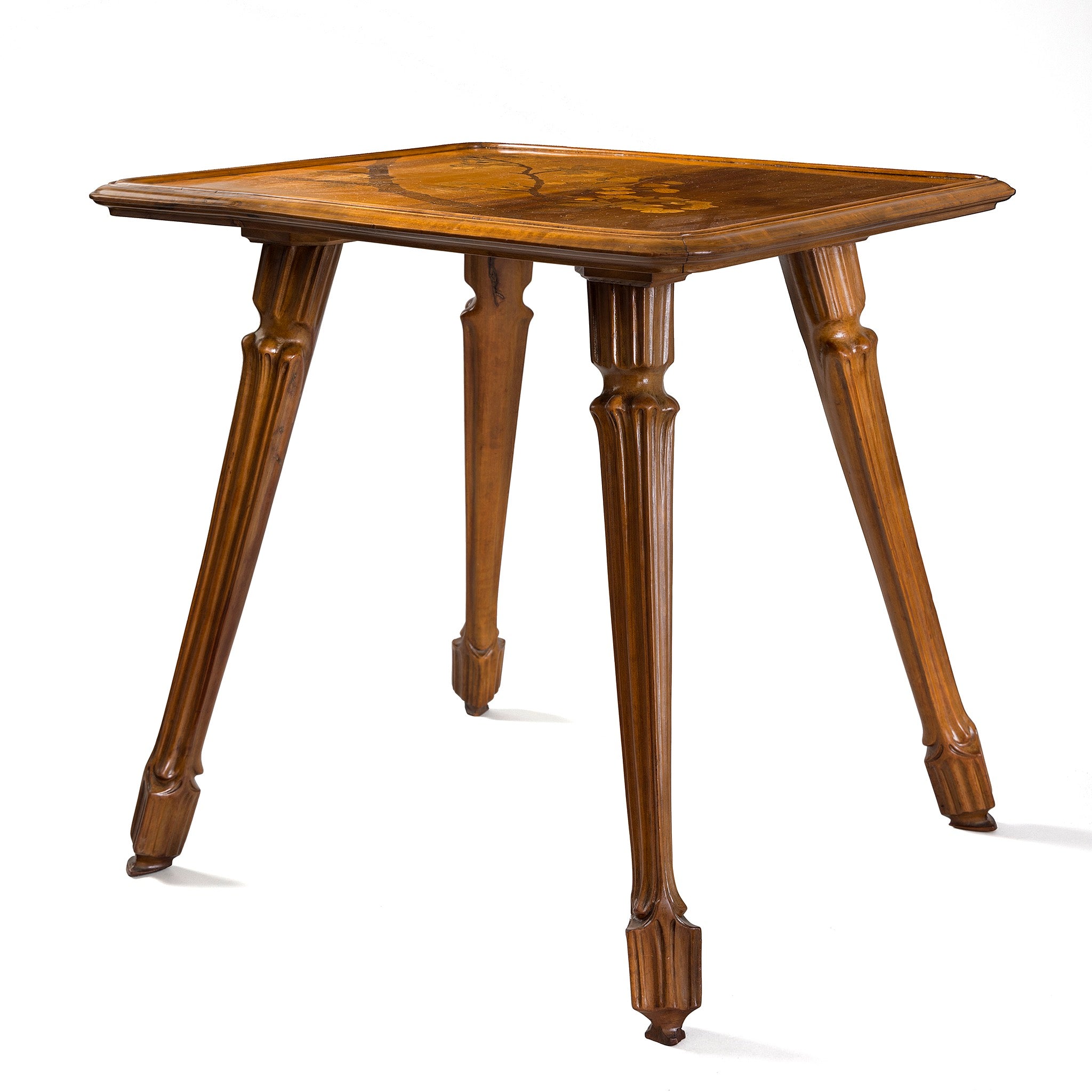 Emile Galle Apple Blossom Marquetry Wooden Side Table - Vintage Floral Inlaid Coffee Table for Living Room, Bedroom & Office Decor