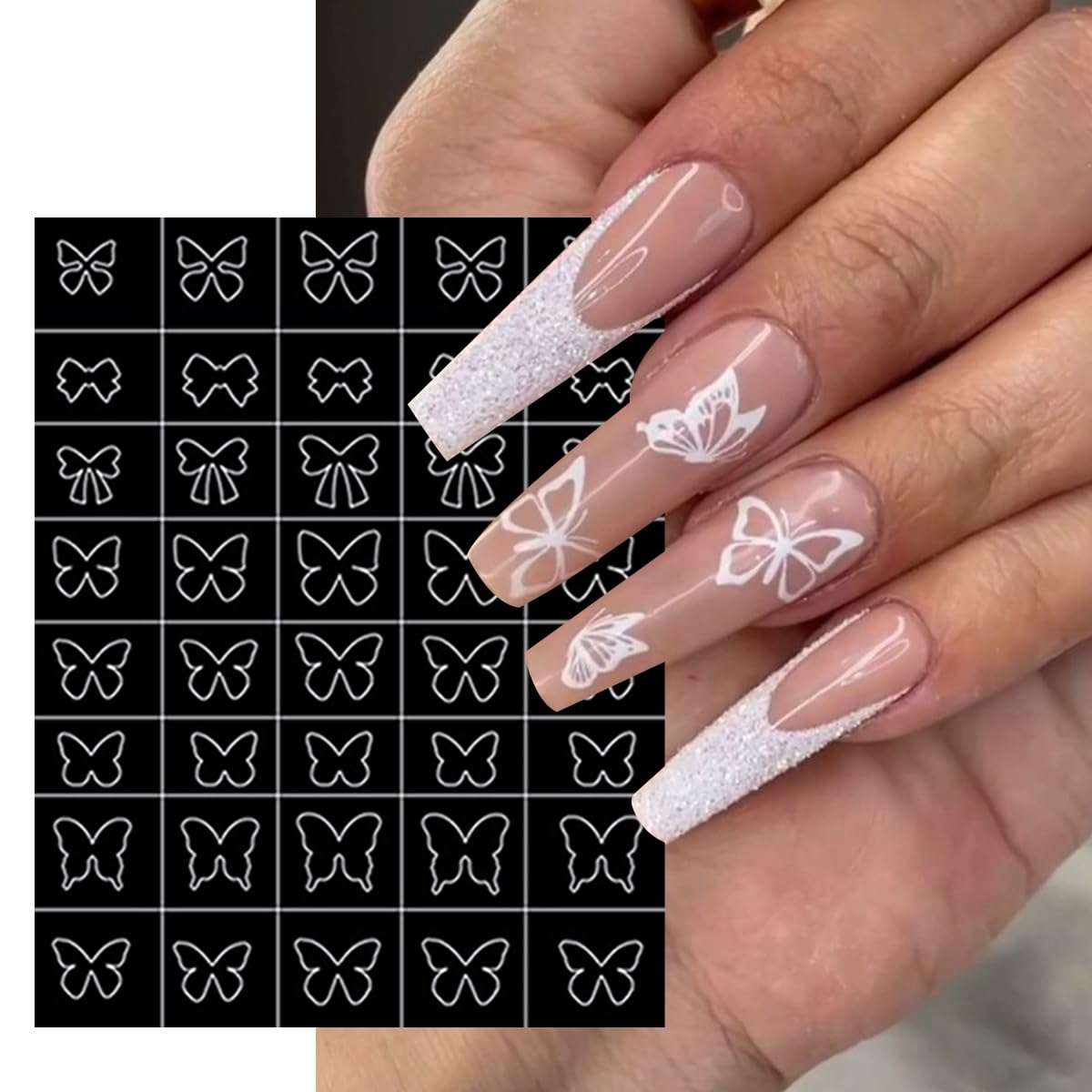 6 Sheets Airbrush Stencils for Nail Art - Butterfly, Bow, Star, Flower & Flame Designs | French Hollow Nail Guides & Decals | DIY Manicure Supplies for Women | Perfect for Salon, Home Use & Nail Art Enthusiasts