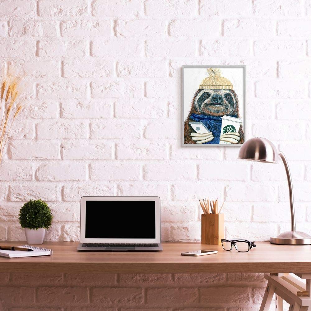 Stupell Industries Sloth Coffee Culture Wall Art - 16x20 Illustration by Melissa Symons - Perfect for Winter Home Decor & Coffee Lovers Gifts