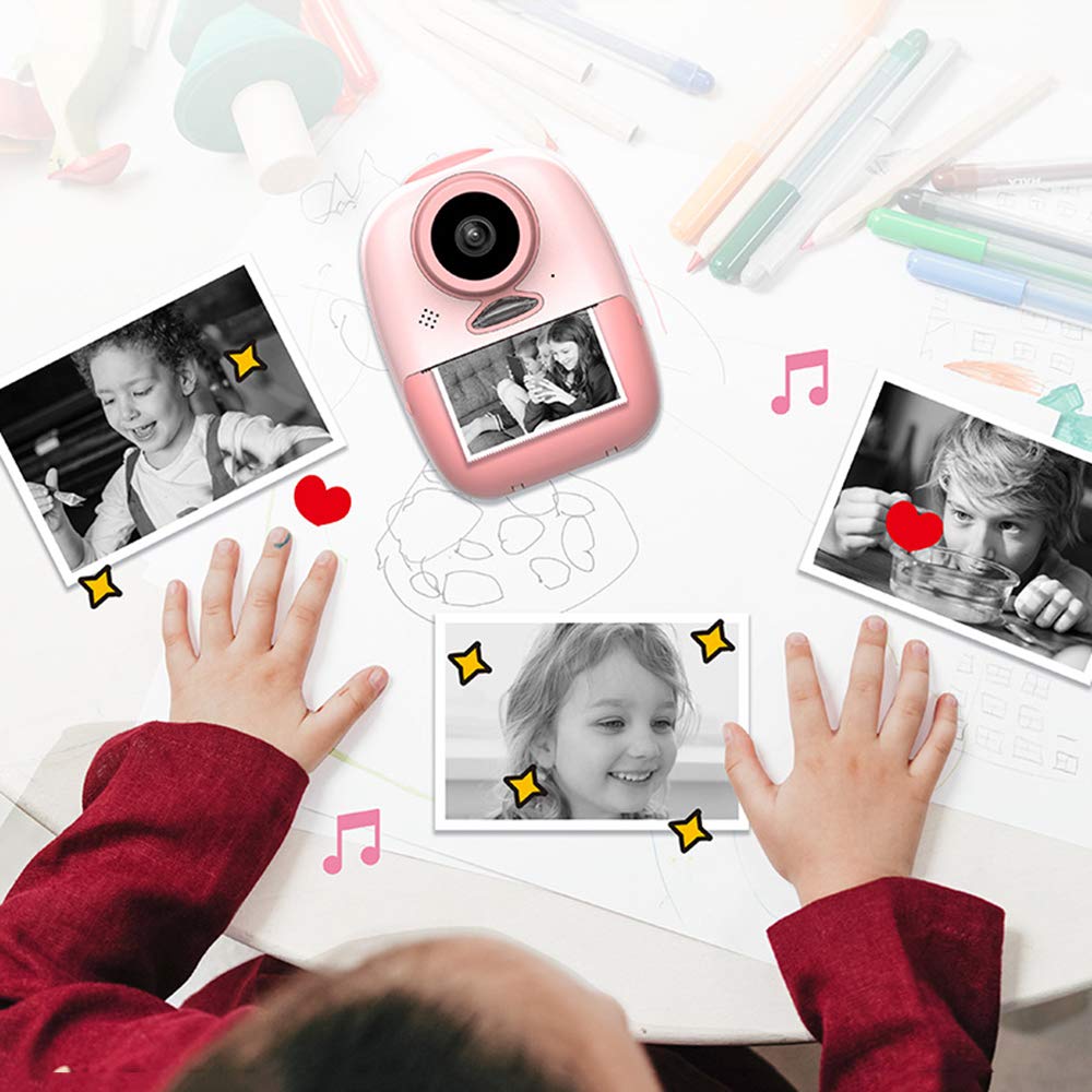 Thermal Printing Paper Instant Camera Stickers - Zero Ink Selfie Lens for Action Sports Cameras & DVs - Perfect Gift for Girls Birthday & Learning Camera Toy (16.32GB, Pink) - Great for Travel Memories, Party Favors & DIY Photo Projects