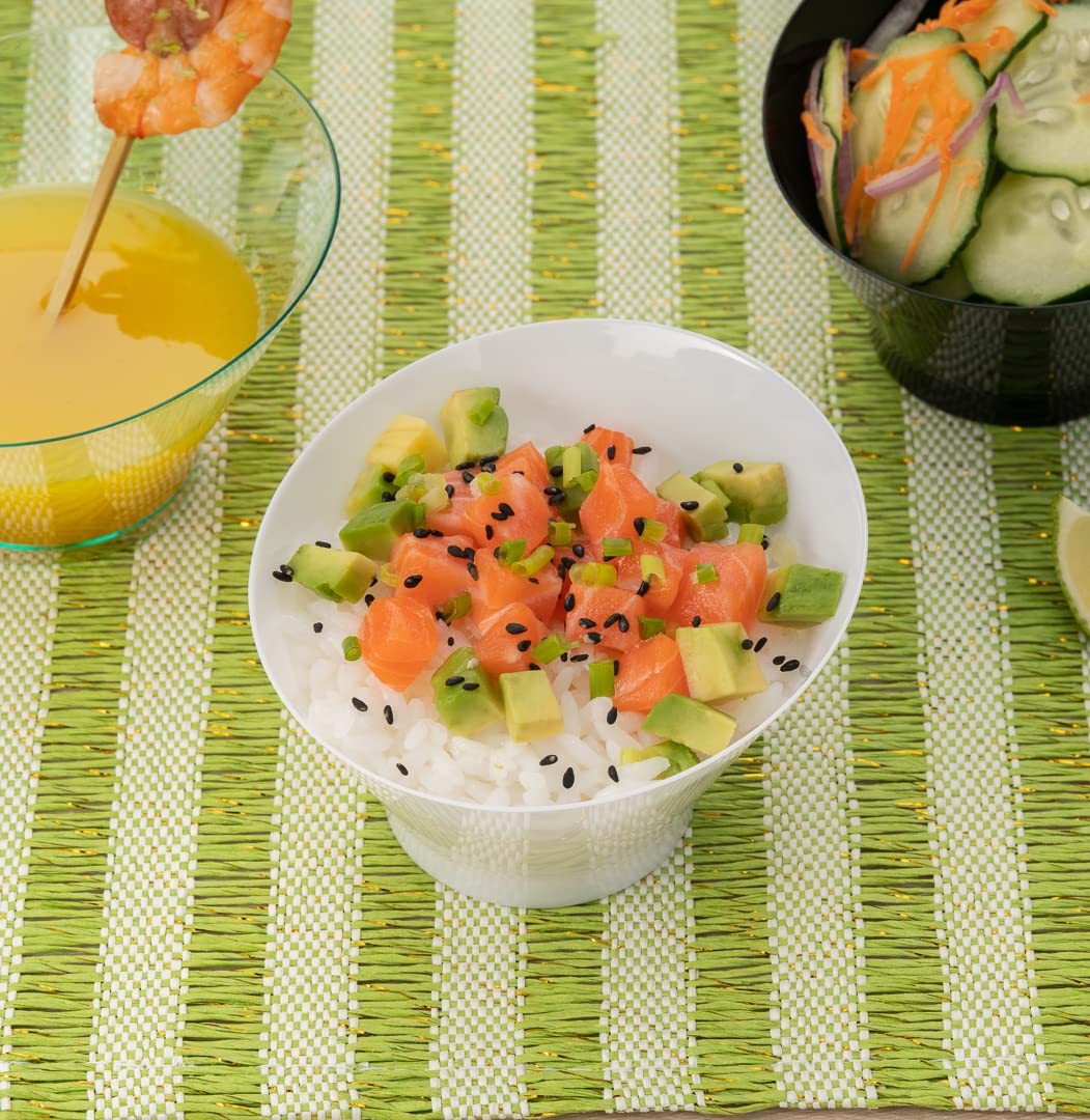 5 oz Disposable Plastic Appetizer Bowls - 100 Pack White Round Serving Bowls with Incline Design - Durable Snack Cups for Weddings, Birthdays, Parties & Catering - Perfect for Chips, Nuts, Candy & Small Appetizers