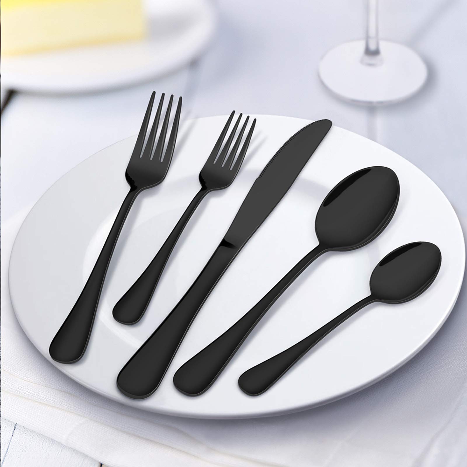 Premium 31-Piece Stainless Steel Flatware Set for 4 - Mirror Polish Silverware with Forks, Spoons, Knives & Steak Knives - Dishwasher Safe Cutlery Set with Utensil Organizer - Perfect for Dinner Parties, Restaurants & Home Dining (Black)