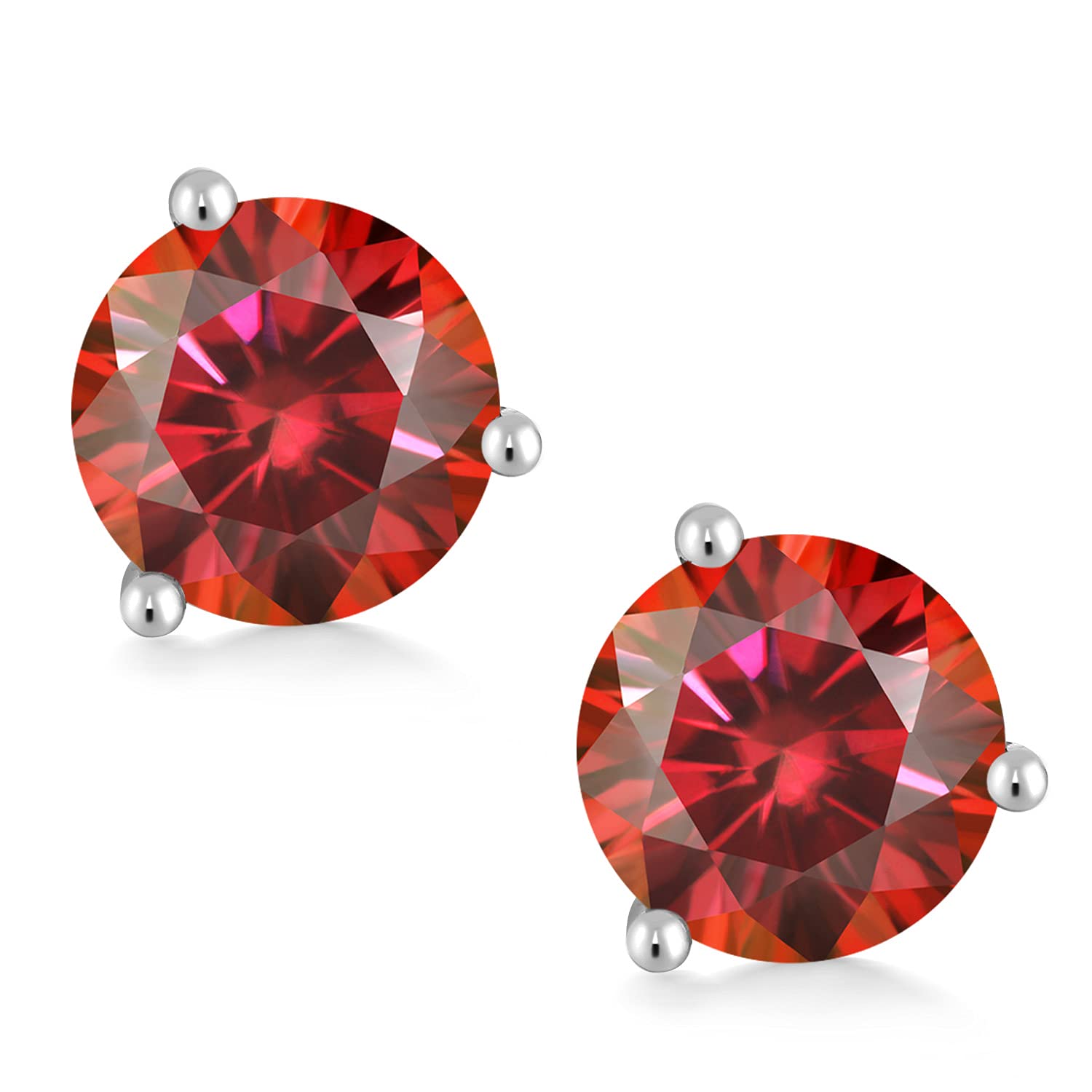 14K White Gold Martini Stud Earrings with Round Red Moissanite (2.00cttw) - Gem Stone King | Elegant Jewelry for Women & Men | Perfect for Weddings, Parties & Special Occasions