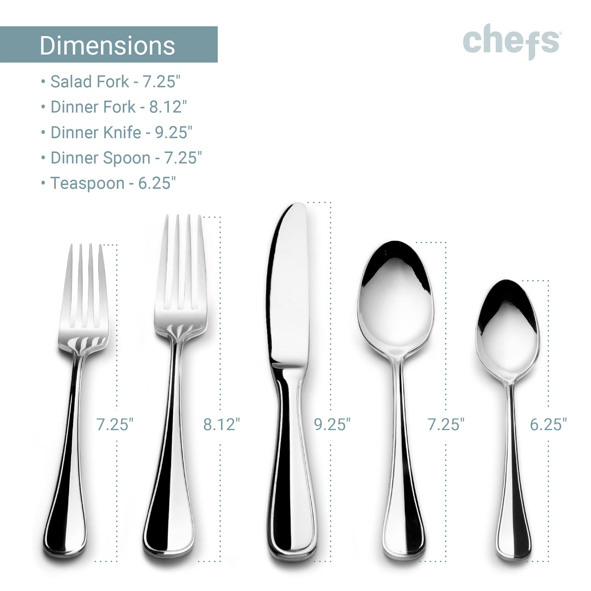 Premium CHEFS Flatware Set - 44-Piece Stainless Steel Cutlery for 8 People, Elegant Calais Design - Perfect for Dinner Parties, Weddings & Upscale Dining
