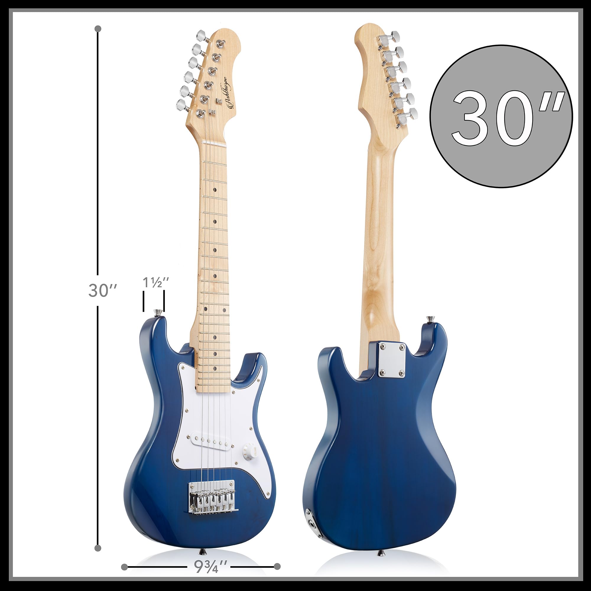 Ashthorpe 30-inch Beginner Electric Guitar Kit with Amp (Blue) - Complete Starter Package with Gig Bag, Strings, Strap & Picks - Perfect for Kids, Teens & Adult Beginners Learning at Home or School