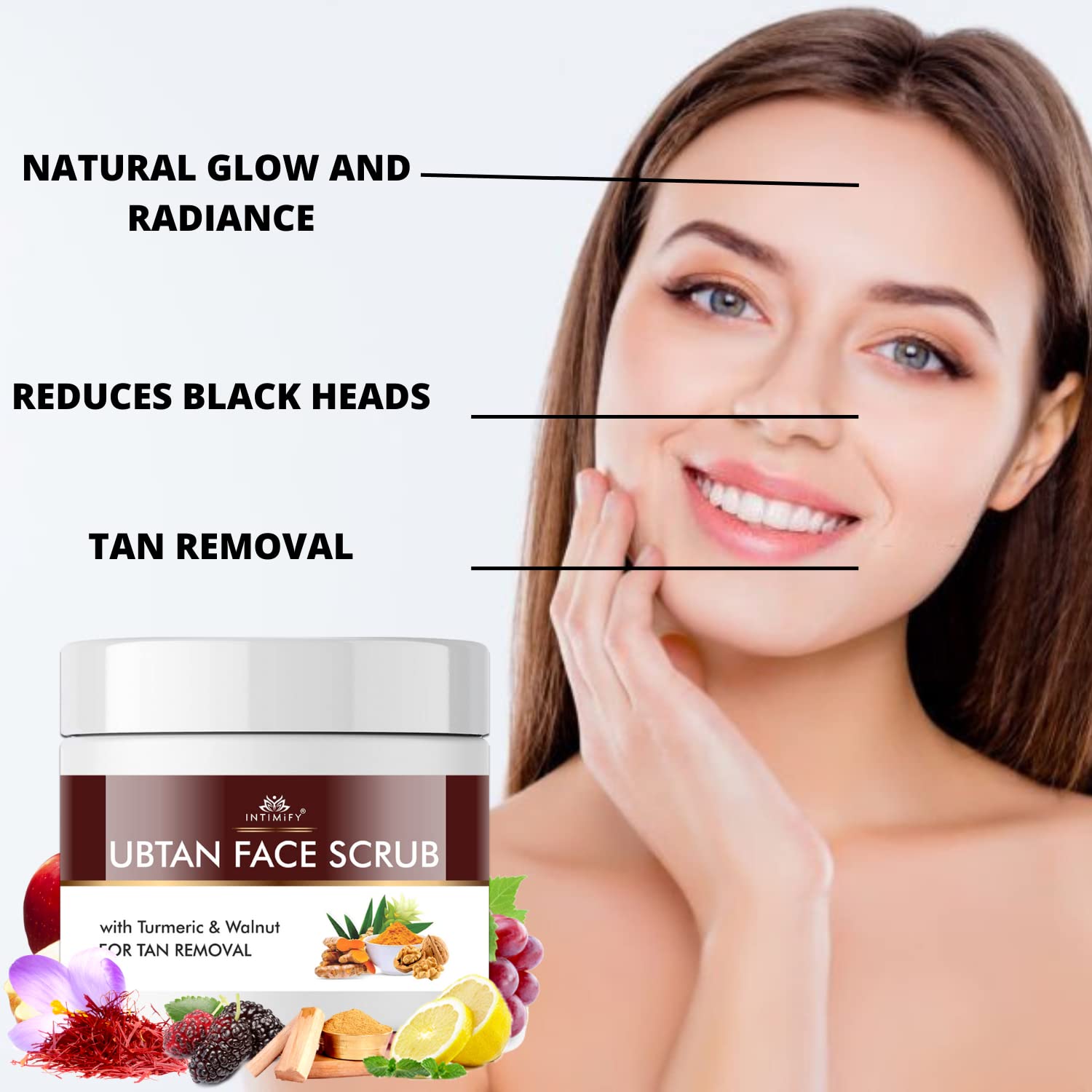 INTIMIFY Ubtan Face Scrub for Women - Walnut & Turmeric Exfoliator for Glowing Skin, Brightening, Tan Removal - Treats Oily & Dry Skin (100ml) - Perfect for Daily Skincare Routine & Bridal Prep
