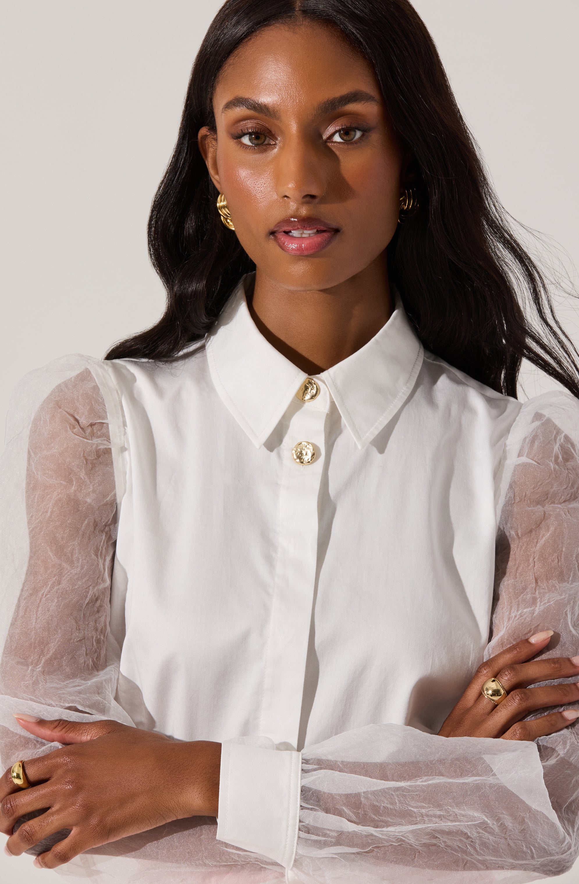 Sheer Long Sleeve Button Up Shirt for Women - Lightweight See-Through Blouse for Office, Date Night & Summer Outfits