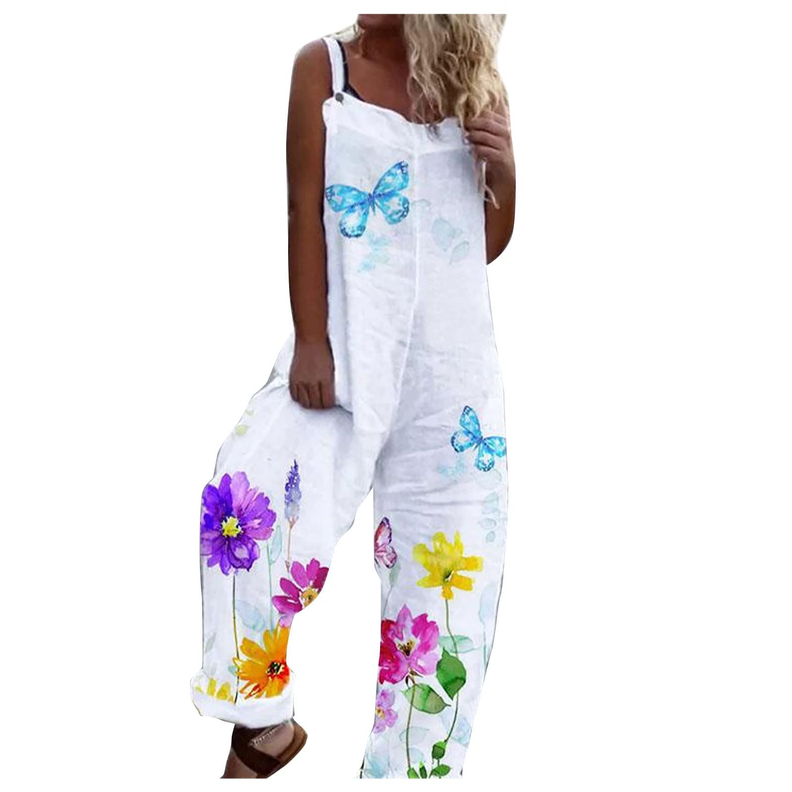 Plus Size Women's Jumpsuits - Boho Floral Print Wide Leg Romper One Piece Casual Outfit for Streetwear | Perfect for Summer Festivals, Beach Vacations & Everyday Comfort