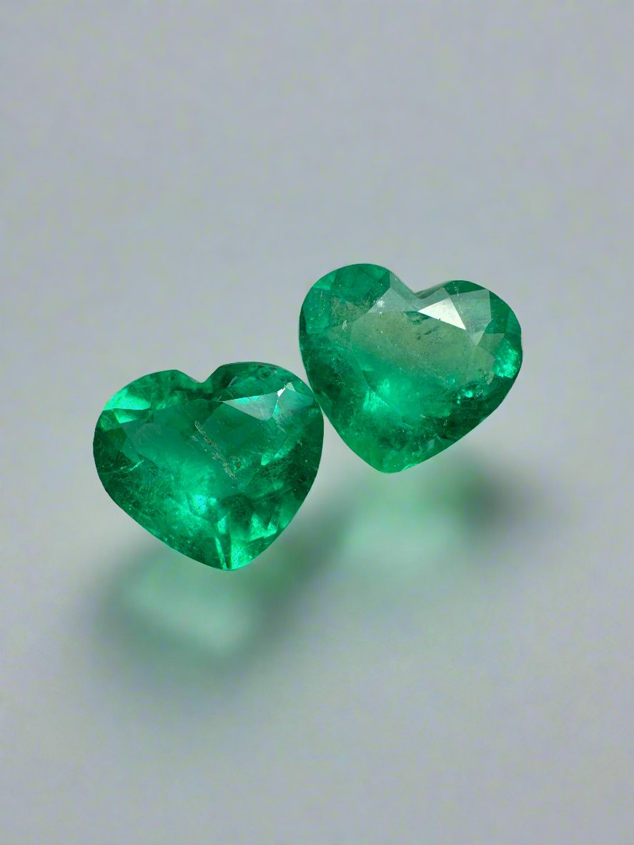 3.48tcw 8x9 Matching Emerald Hearts - Vivid Muzo Green Natural Colombian Emeralds for Engagement Rings & Anniversary Gifts