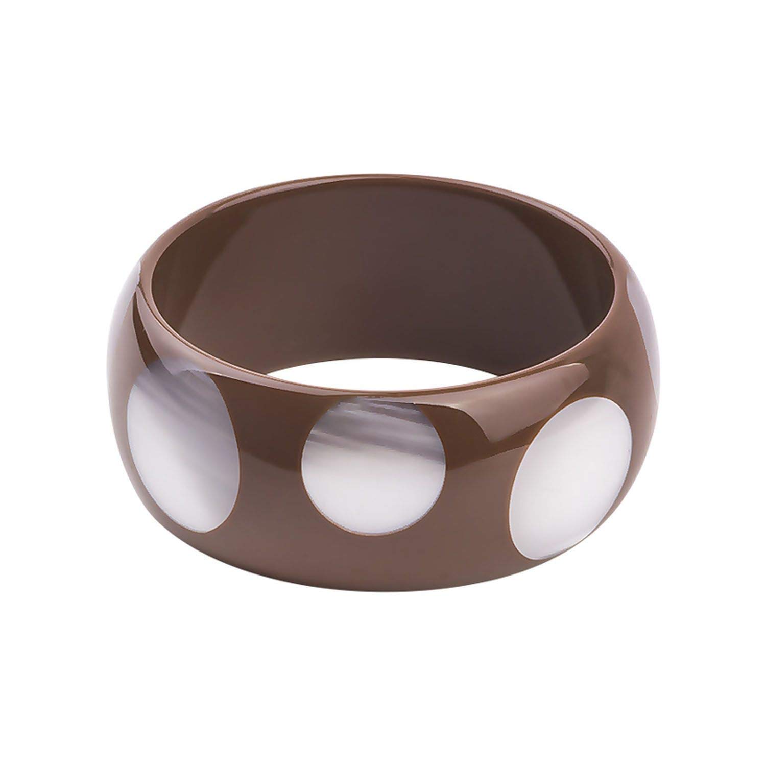 Stylish Brown Acrylic Resin Cuff Bracelet for Women - Wide Round Bangle with Spot Design, Simple Charm Jewelry for Party, Gift & Everyday Wear