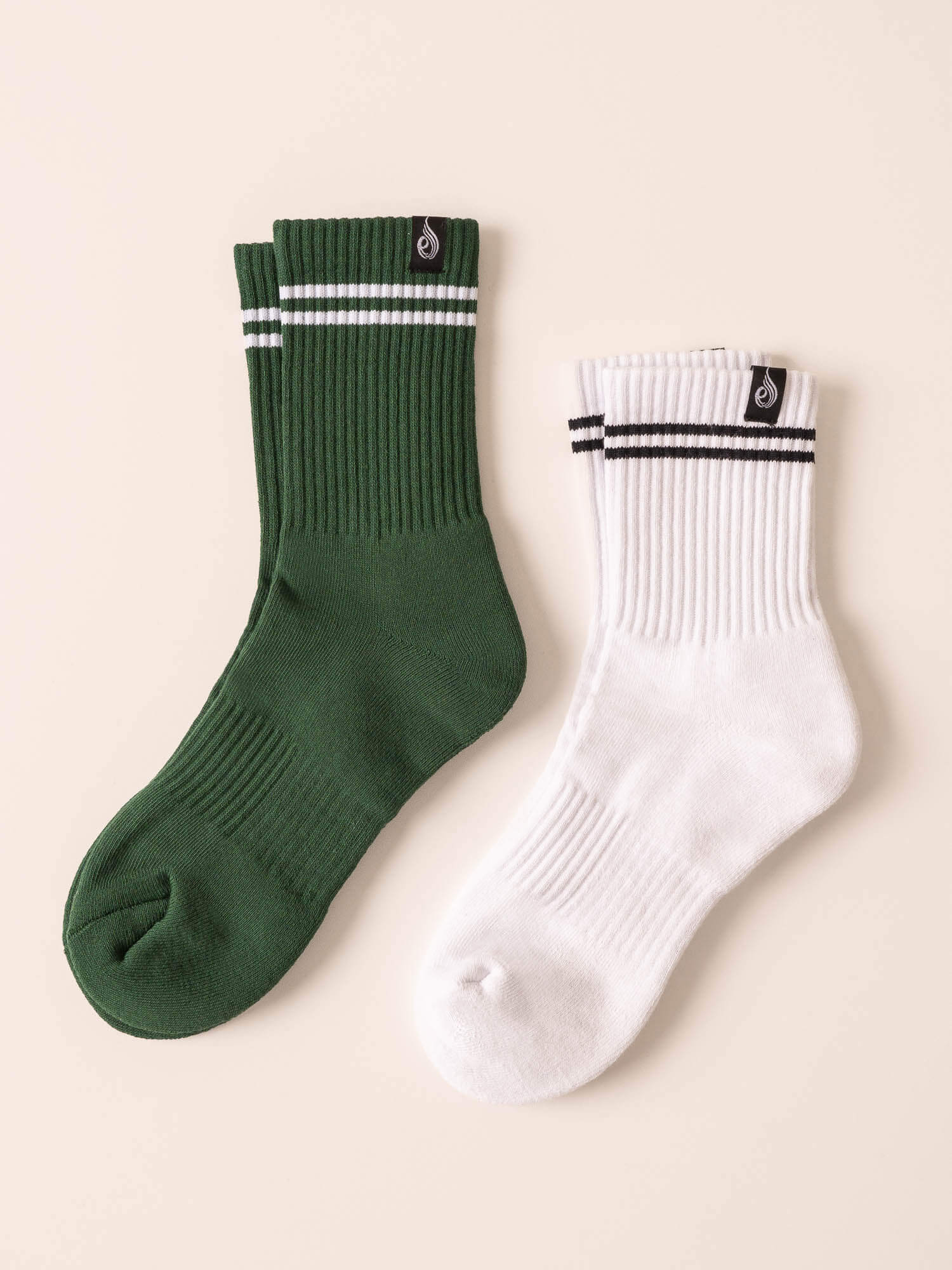 Premium Stripe Crew Socks for Men & Women - Soft Cotton White & Green Casual Athletic Socks - Perfect for Running, Gym, Workout & Everyday Comfort